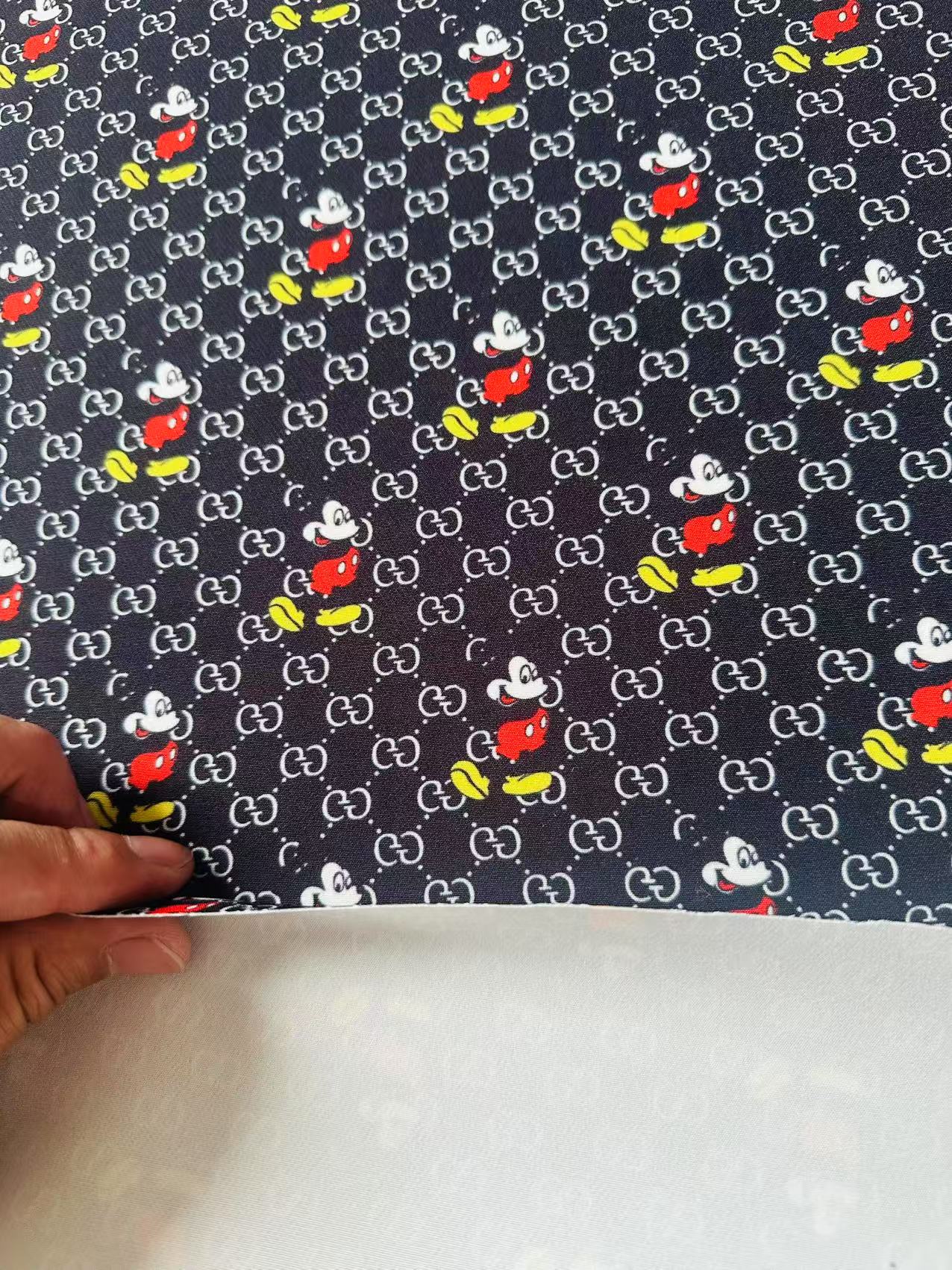 Fashion Gucci Disney Mickey Mouse Cotton With Polyester Fabric, Clothing Elastic Fabric By Yard