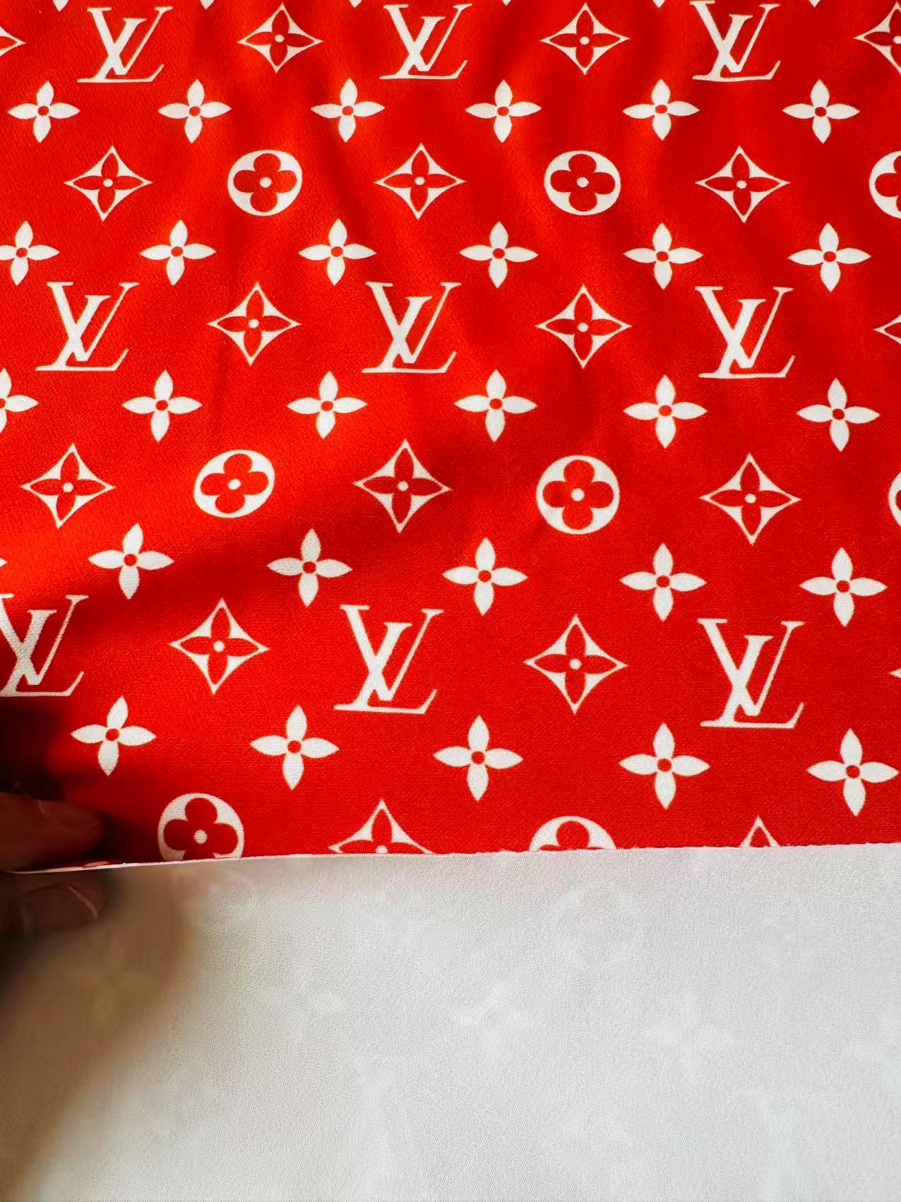 Craft Red With White LV Cotton And Polyester Cloth Fabric For DIY Handicraft Apparel