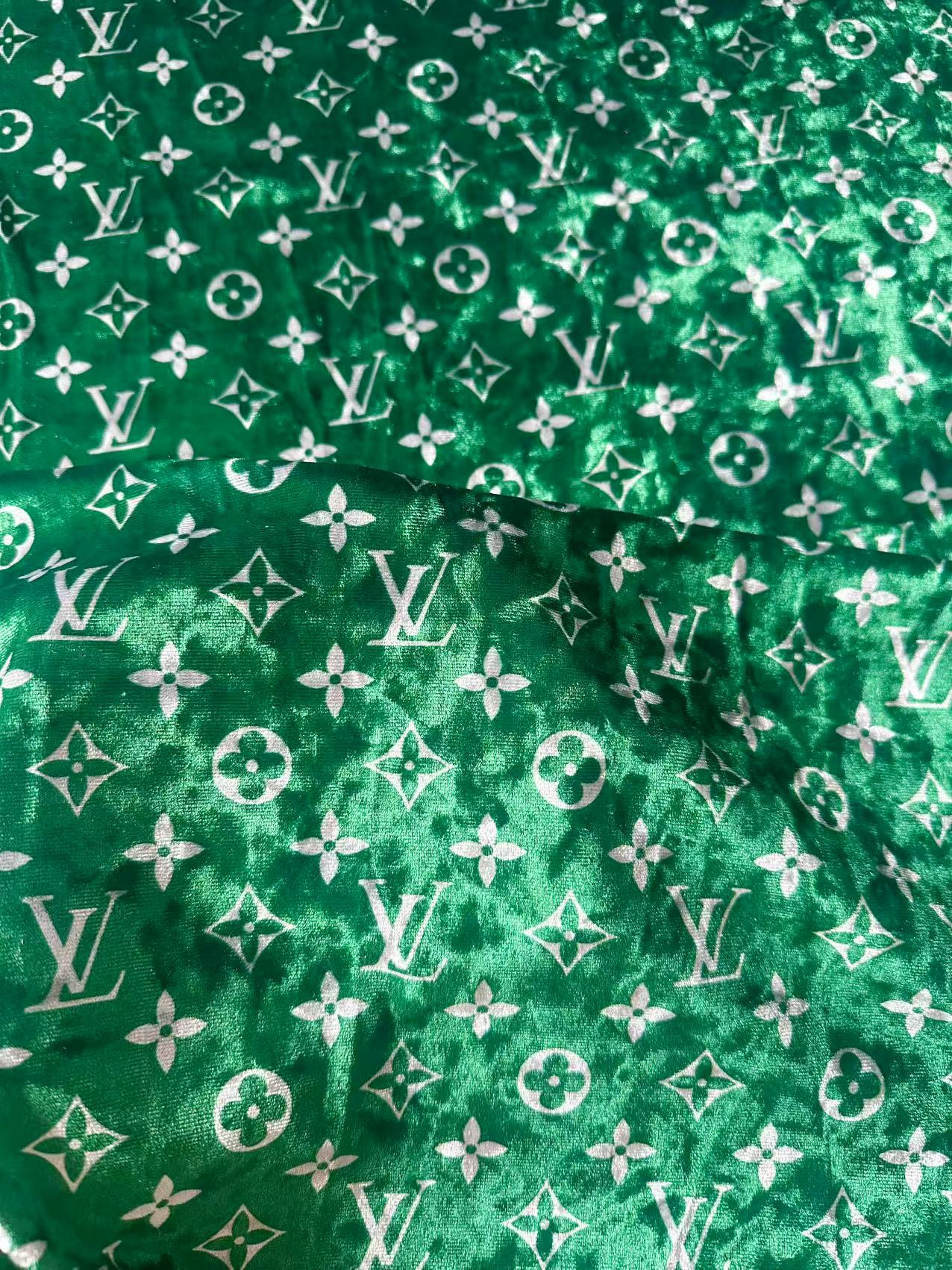 Craft Luxury LV Knitting Velvet Fabric For Handmade Sneaker,Car Upholstery and Clothing By Yard (Green)