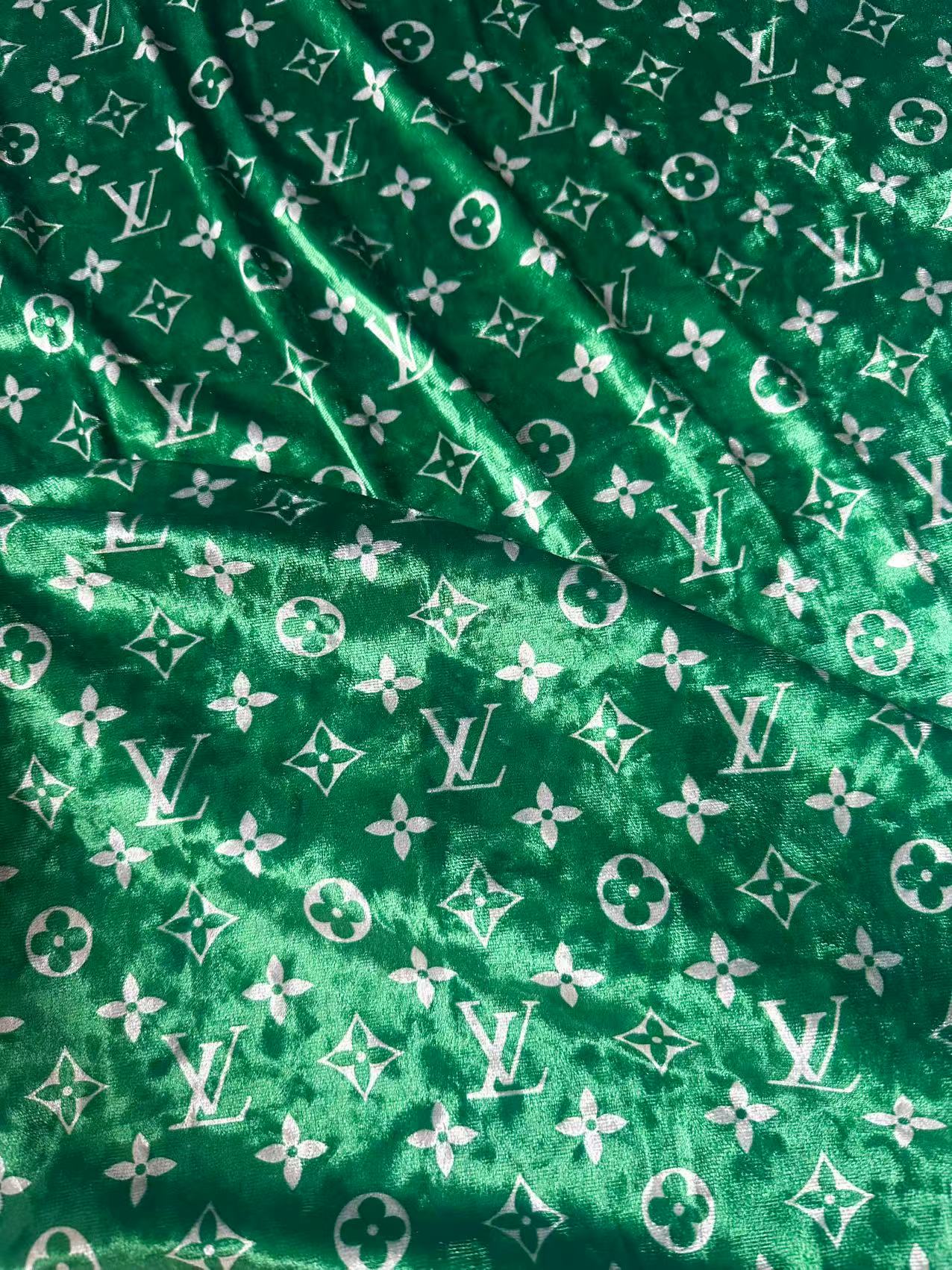Craft Luxury LV Knitting Velvet Fabric For Handmade Sneaker,Car Upholstery and Clothing By Yard (Green)