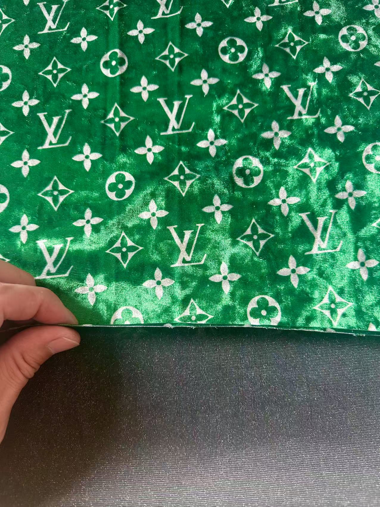 Craft Luxury LV Knitting Velvet Fabric For Handmade Sneaker,Car Upholstery and Clothing By Yard (Green)