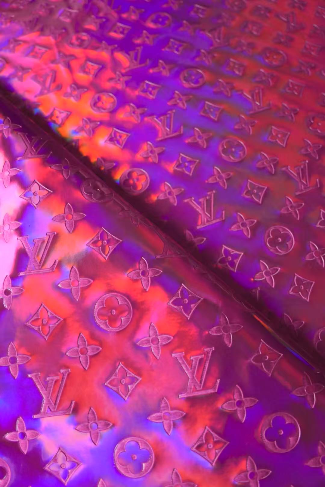 Jewelry Rose Red Embossed LV Crafting Lacquer Leather Fabric For Handmade Bags ,Shoes and DIY Handicrafts By Yards