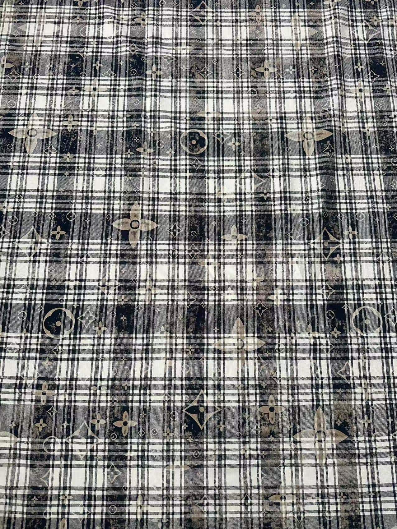 Craft 100% Cotton LV Yarn-dyed Plaid Shirt Fabric For Handmade Clothing,Shoes Goods By Yard (Black With White)