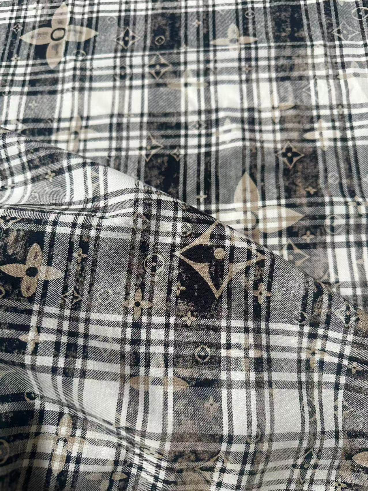 Craft 100% Cotton LV Yarn-dyed Plaid Shirt Fabric For Handmade Clothing,Shoes Goods By Yard (Black With White)
