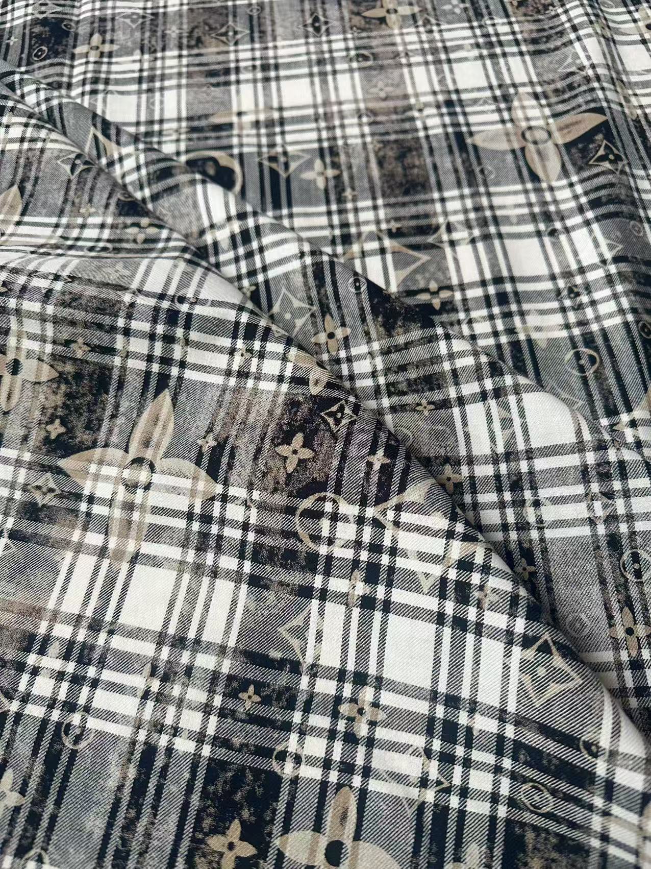 Craft 100% Cotton LV Yarn-dyed Plaid Shirt Fabric For Handmade Clothing,Shoes Goods By Yard (Black With White)