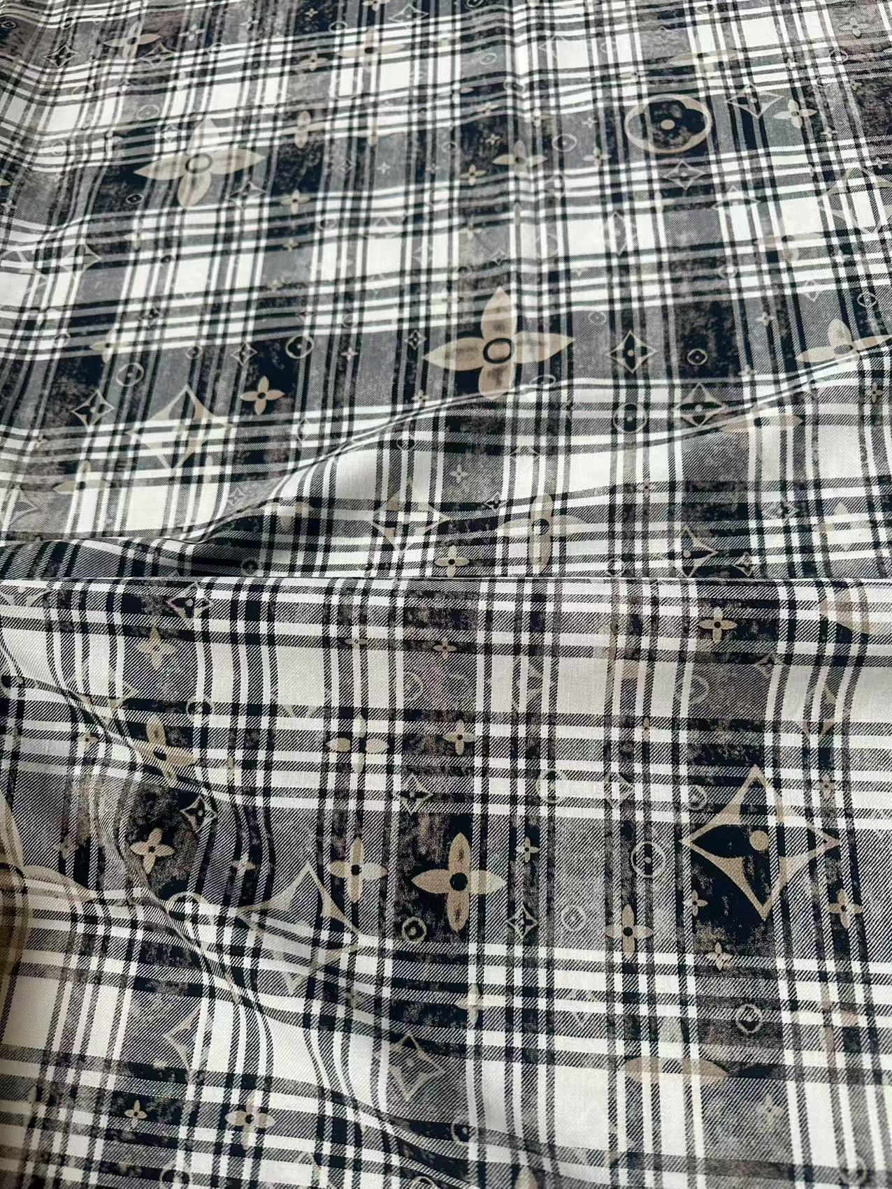 Craft 100% Cotton LV Yarn-dyed Plaid Shirt Fabric For Handmade Clothing,Shoes Goods By Yard (Black With White)