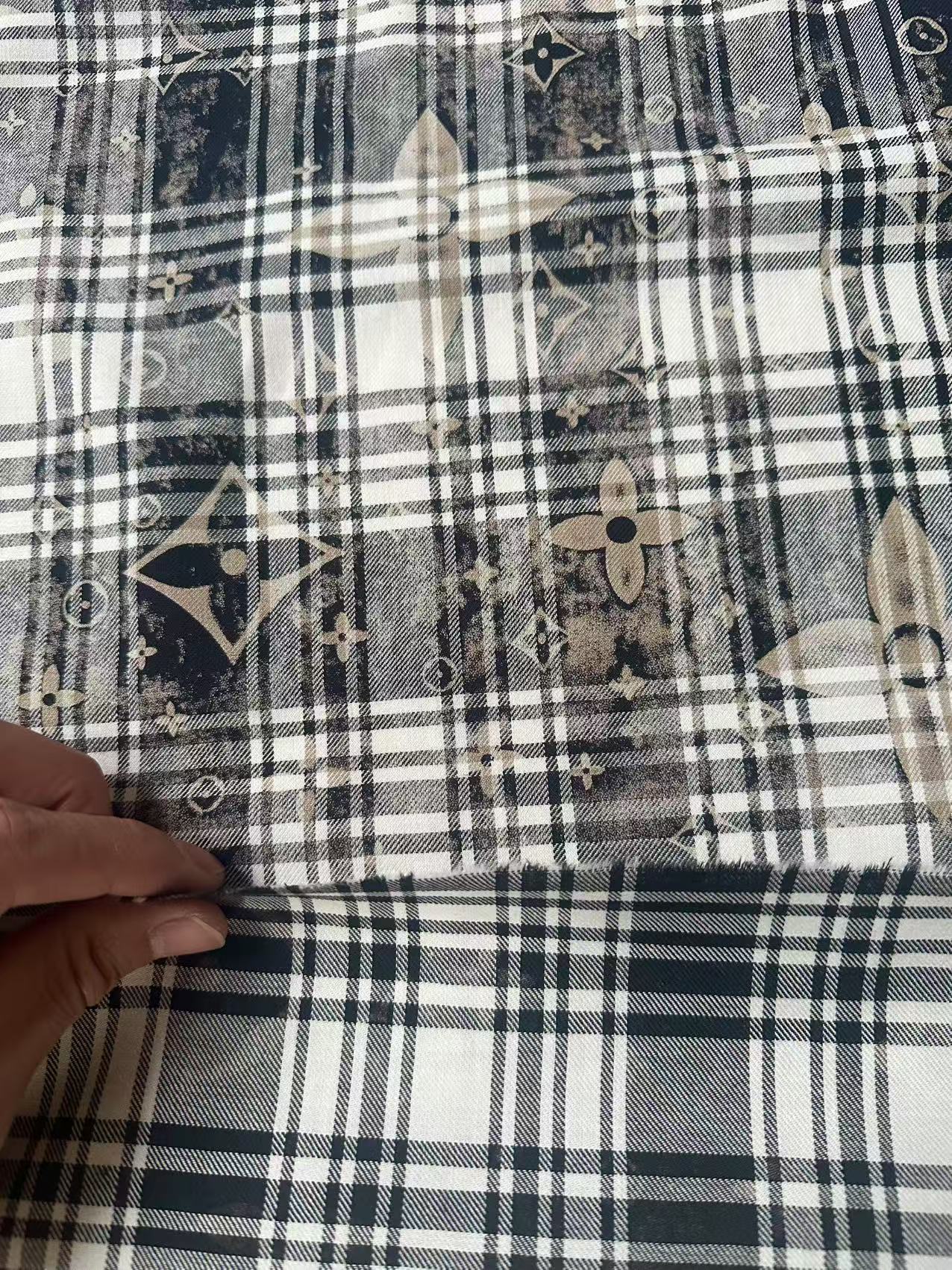 Craft 100% Cotton LV Yarn-dyed Plaid Shirt Fabric For Handmade Clothing,Shoes Goods By Yard (Black With White)