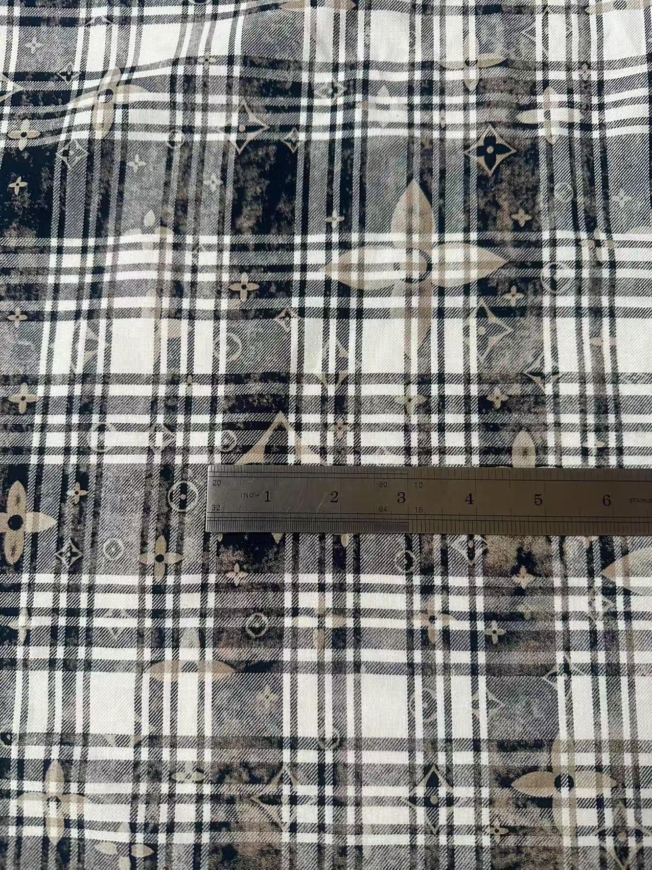 Craft 100% Cotton LV Yarn-dyed Plaid Shirt Fabric For Handmade Clothing,Shoes Goods By Yard (Black With White)