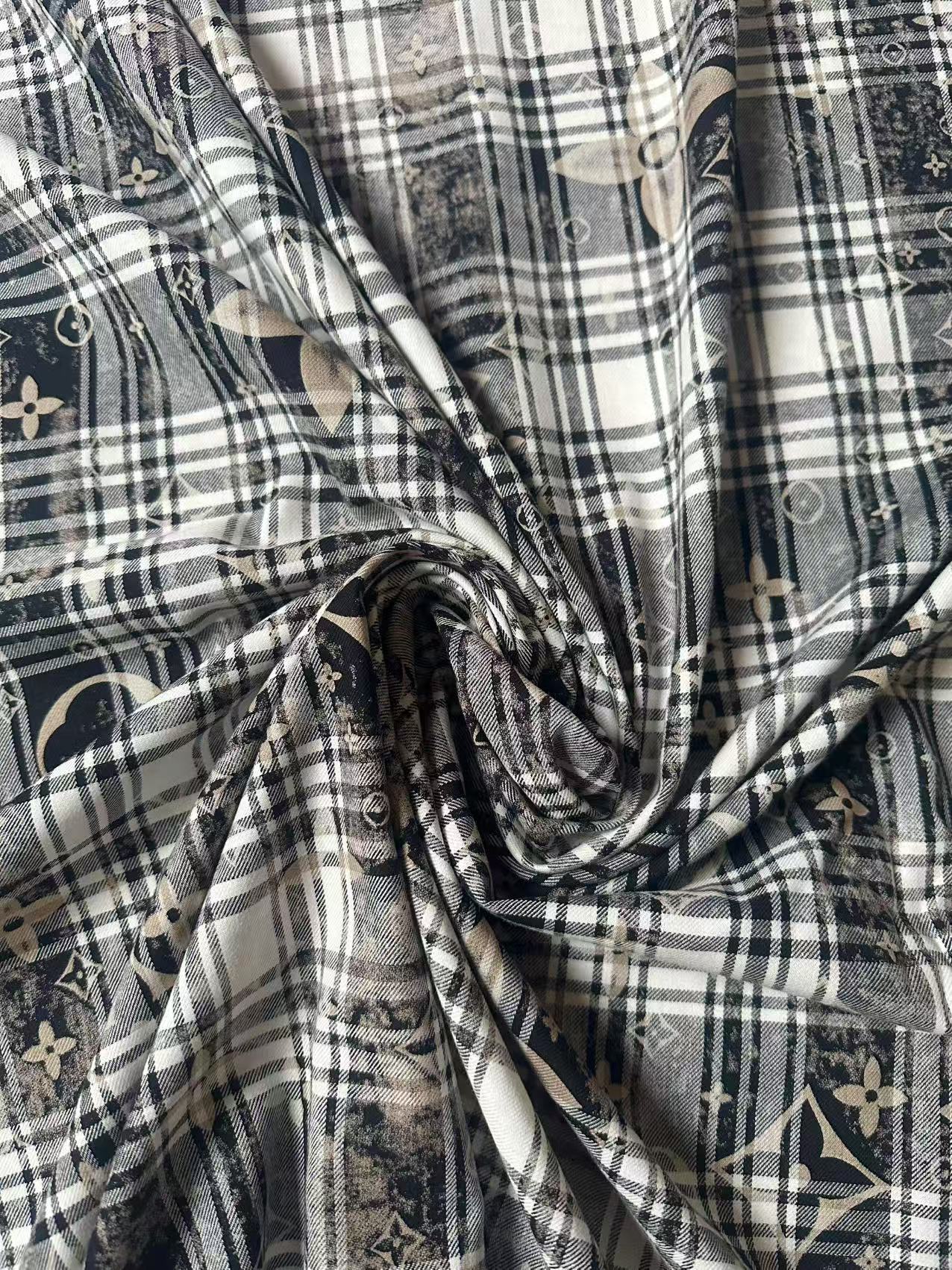 Craft 100% Cotton LV Yarn-dyed Plaid Shirt Fabric For Handmade Clothing,Shoes Goods By Yard (Black With White)