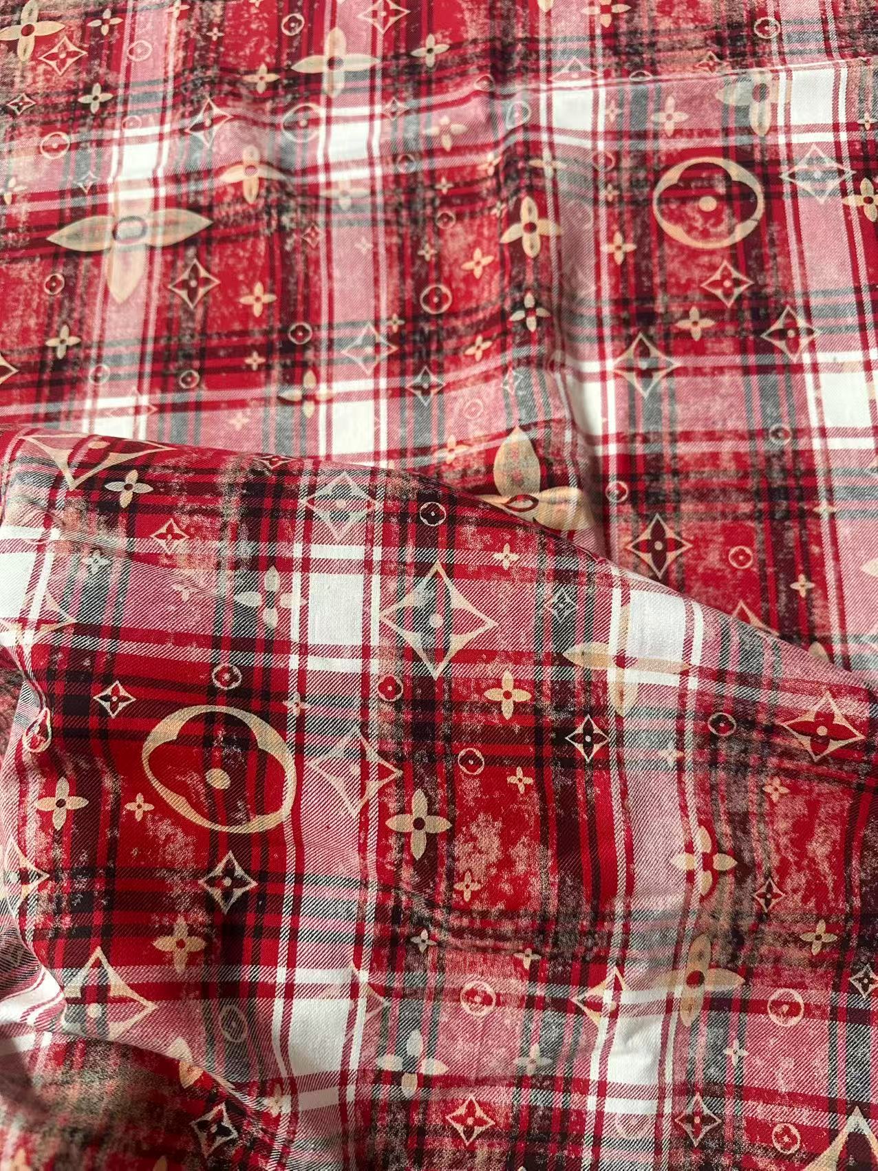 Craft 100% Cotton LV Yarn-dyed Plaid Shirt Fabric For Handmade Clothing,Shoes Goods By Yard (Red)