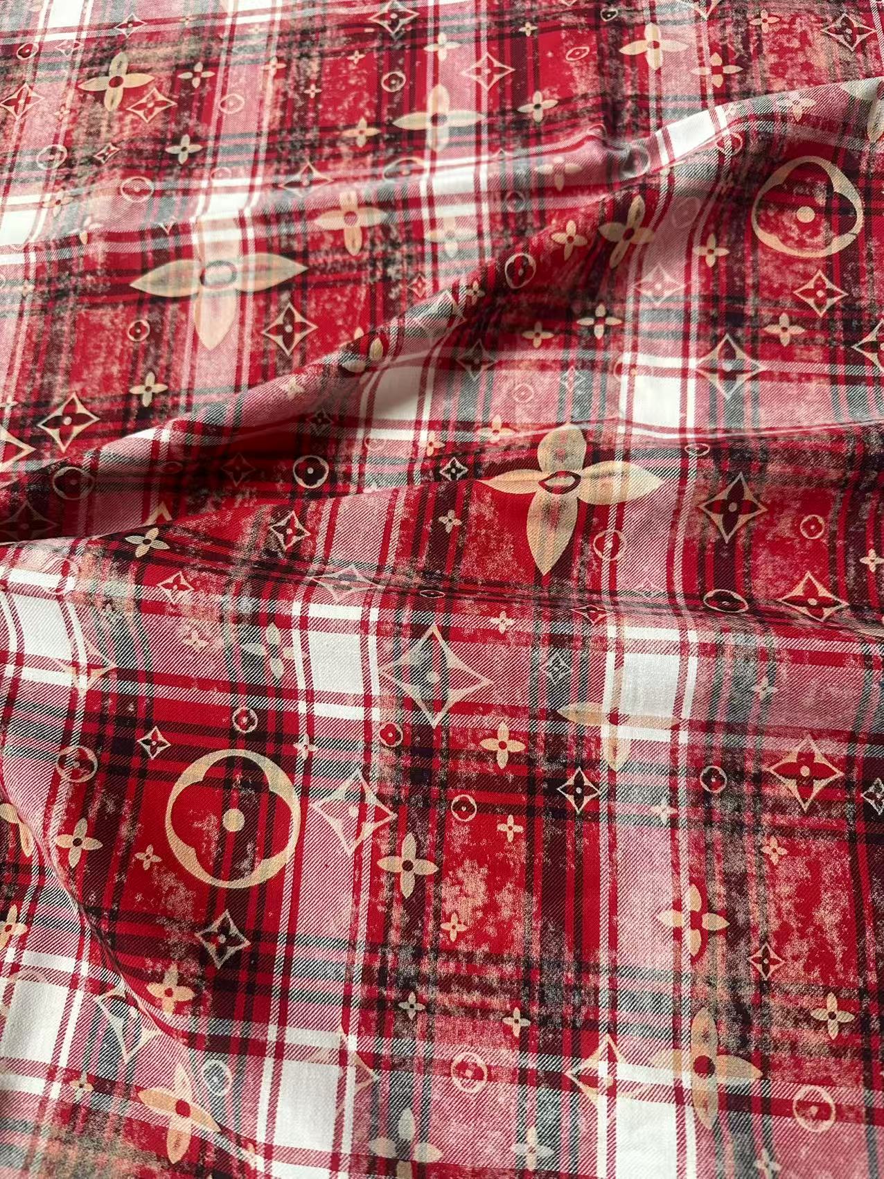 Craft 100% Cotton LV Yarn-dyed Plaid Shirt Fabric For Handmade Clothing,Shoes Goods By Yard (Red)