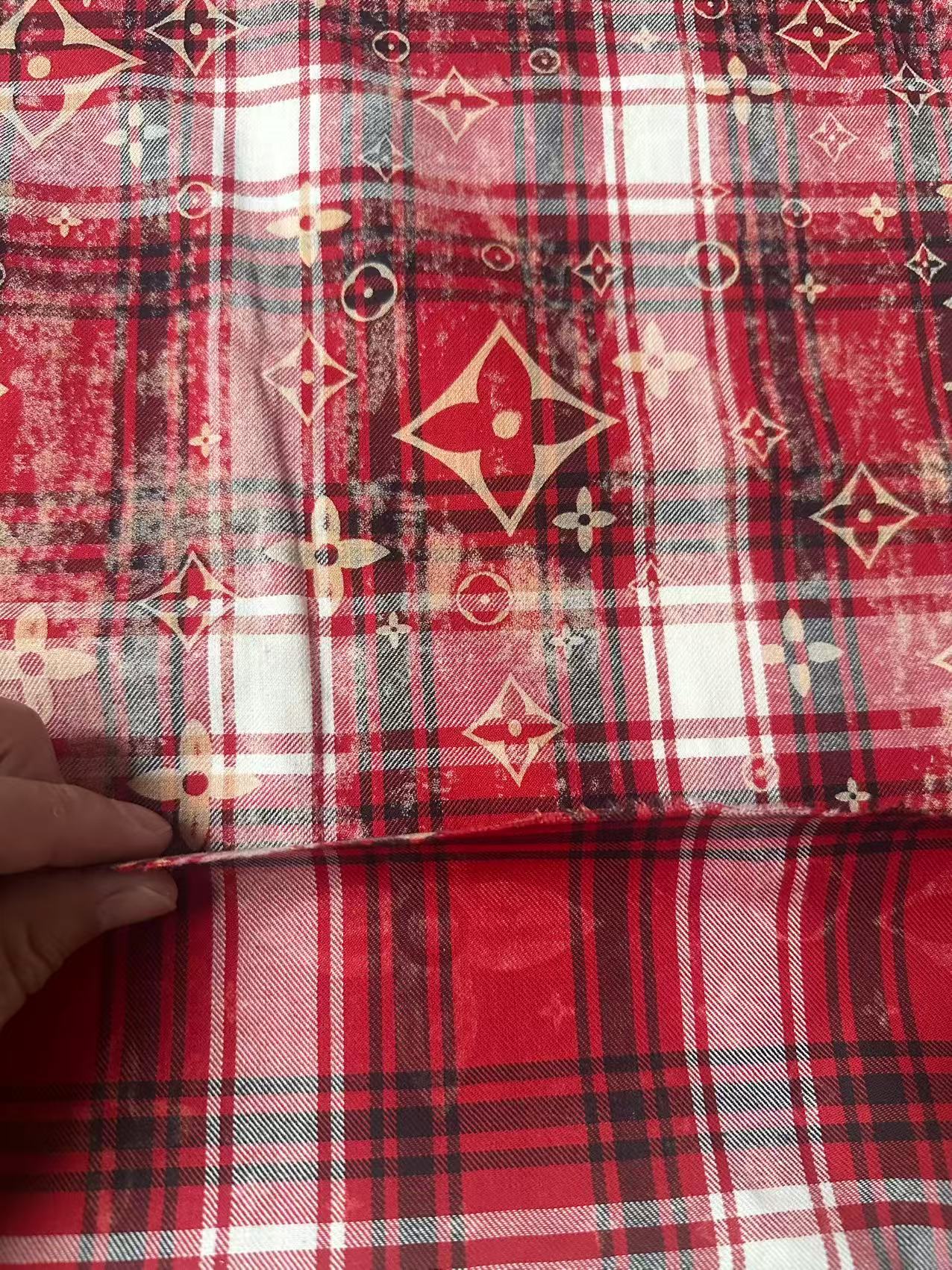 Craft 100% Cotton LV Yarn-dyed Plaid Shirt Fabric For Handmade Clothing,Shoes Goods By Yard (Red)