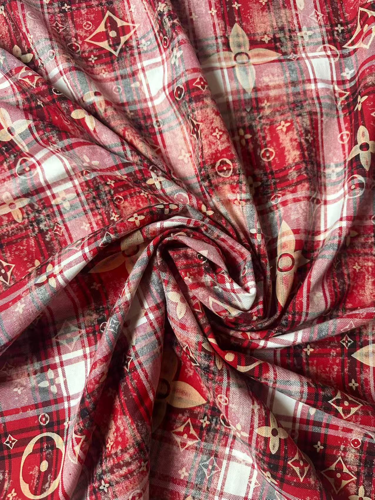 Craft 100% Cotton LV Yarn-dyed Plaid Shirt Fabric For Handmade Clothing,Shoes Goods By Yard (Red)