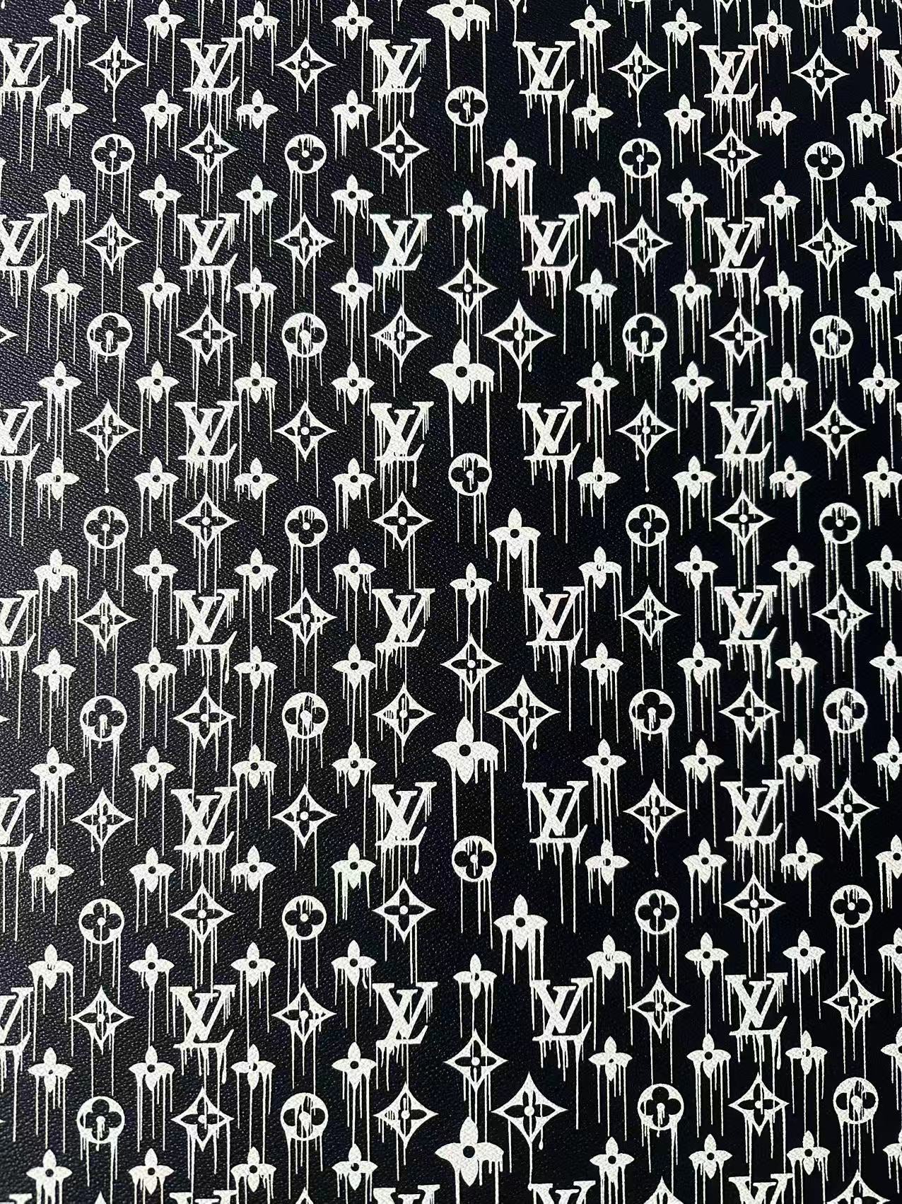Craft Black With White Dripping LV Vinyl Leather For Handmade Sneaker,Bag ,Upholstery Goods By Yard