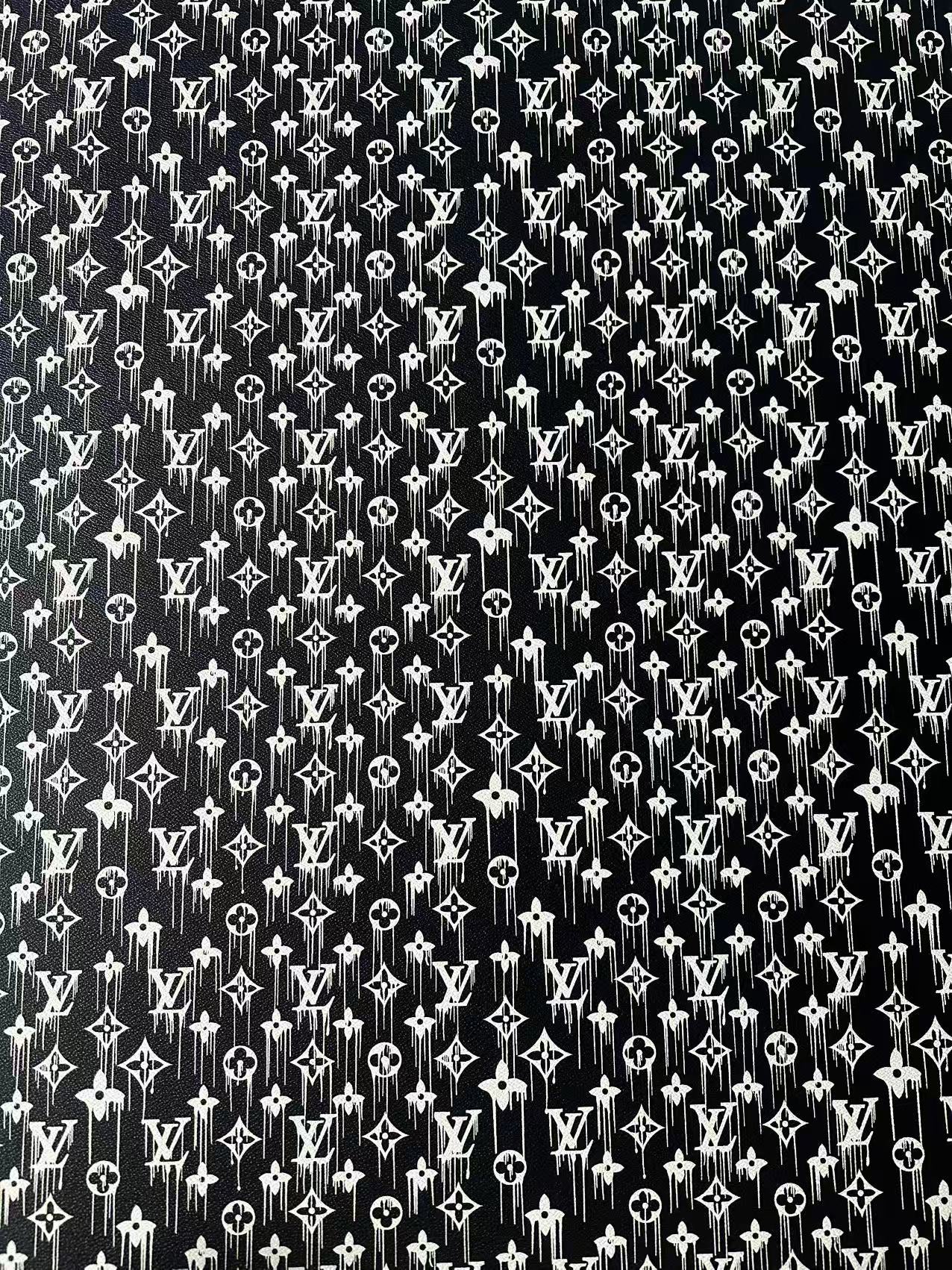 Craft Black With White Dripping LV Vinyl Leather For Handmade Sneaker,Bag ,Upholstery Goods By Yard