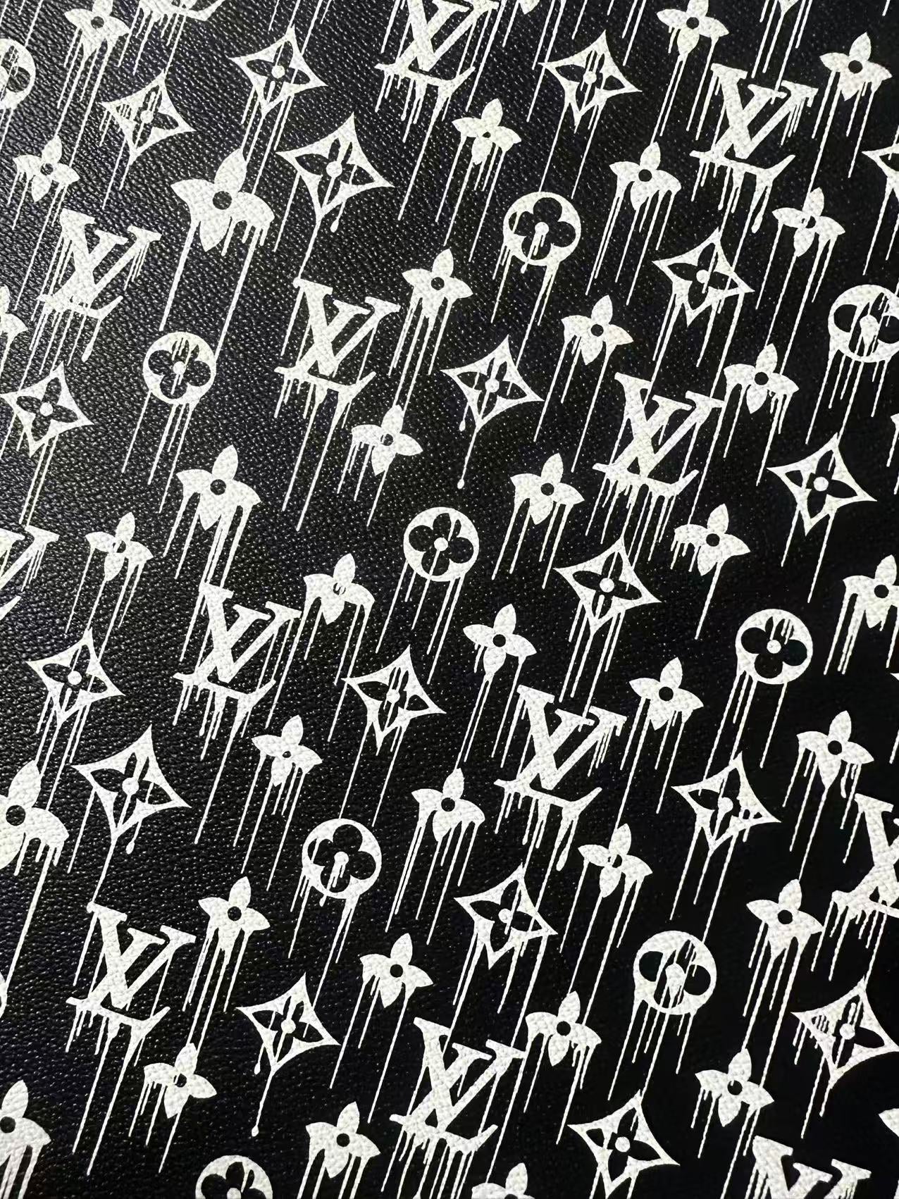 Craft Black With White Dripping LV Vinyl Leather For Handmade Sneaker,Bag ,Upholstery Goods By Yard