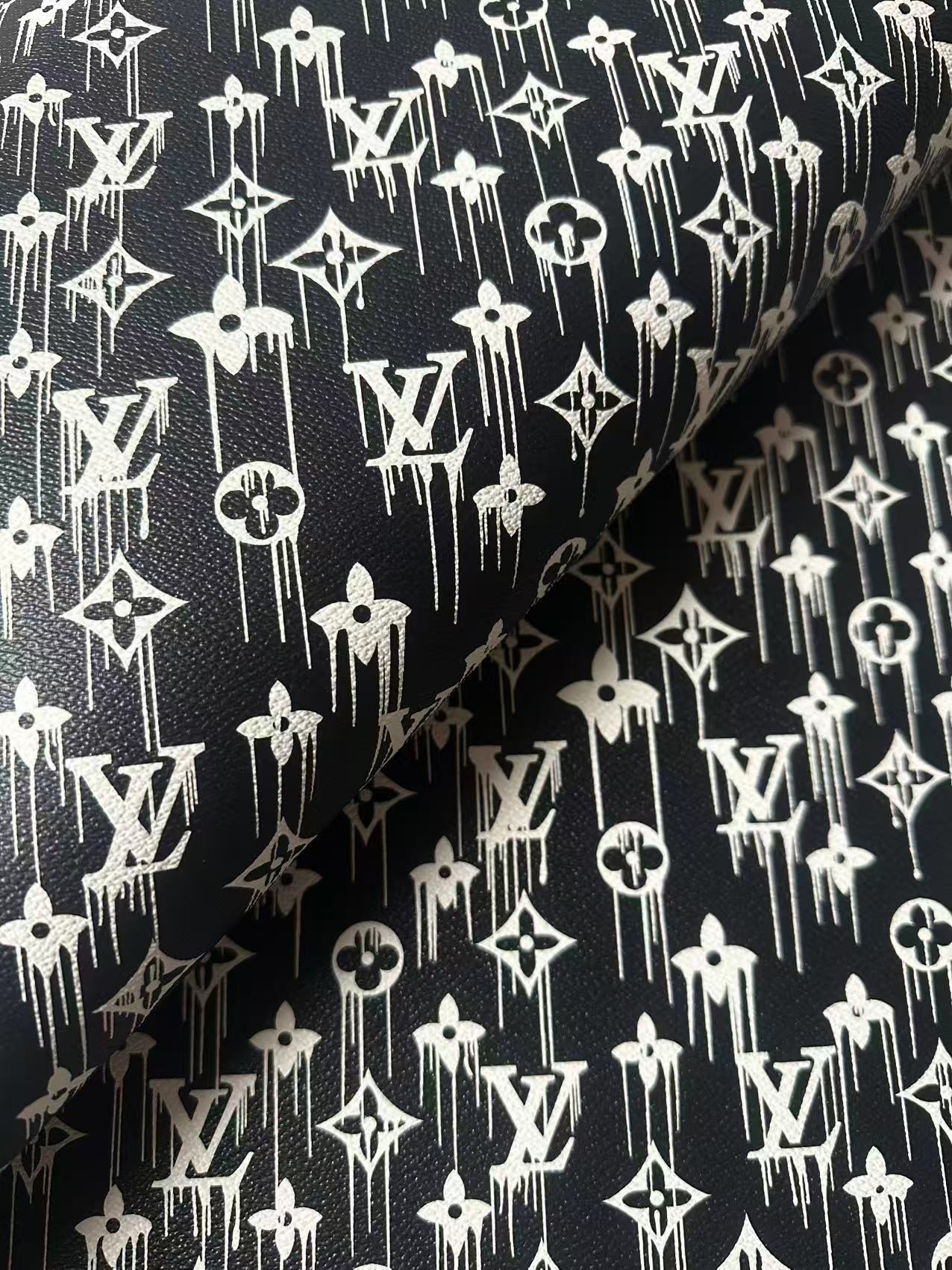 Craft Black With White Dripping LV Vinyl Leather For Handmade Sneaker,Bag ,Upholstery Goods By Yard
