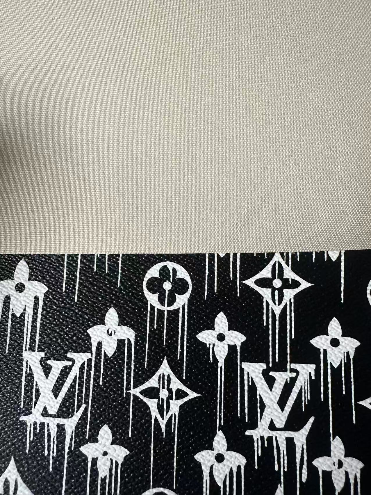 Craft Black With White Dripping LV Vinyl Leather For Handmade Sneaker,Bag ,Upholstery Goods By Yard