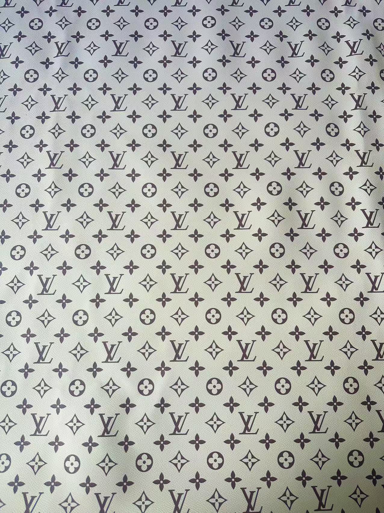 Craft Ivory With Brown LV Leather Fabric For Handmade Shoes ,Bag ,Upholstery Goods By Yard