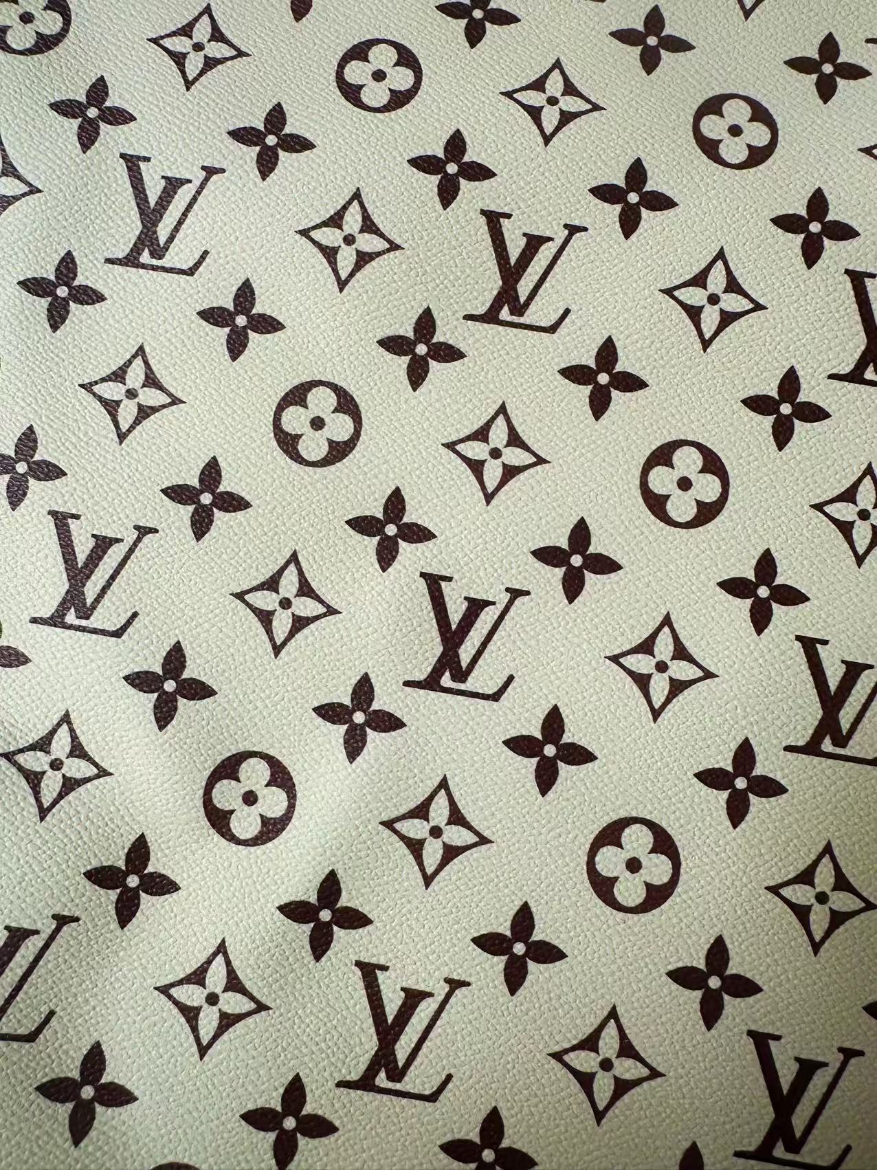 Craft Ivory With Brown LV Leather Fabric For Handmade Shoes ,Bag ,Upholstery Goods By Yard