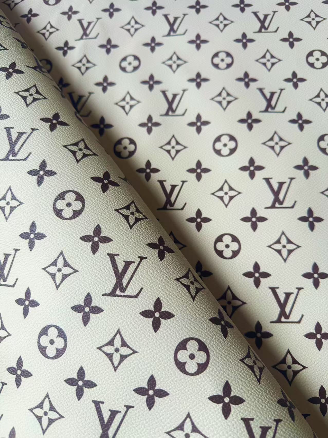 Craft Ivory With Brown LV Leather Fabric For Handmade Shoes ,Bag ,Upholstery Goods By Yard