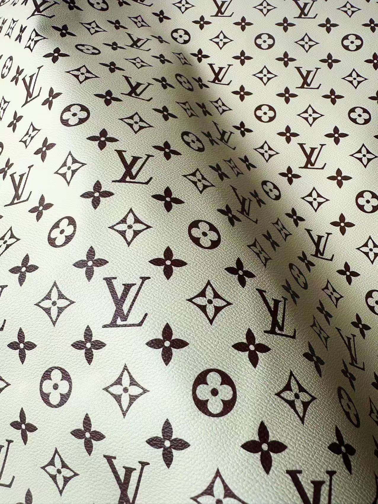 Craft Ivory With Brown LV Leather Fabric For Handmade Shoes ,Bag ,Upholstery Goods By Yard