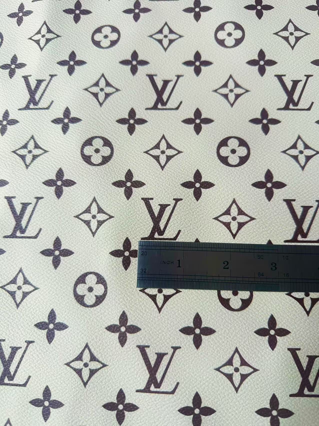 Craft Ivory With Brown LV Leather Fabric For Handmade Shoes ,Bag ,Upholstery Goods By Yard