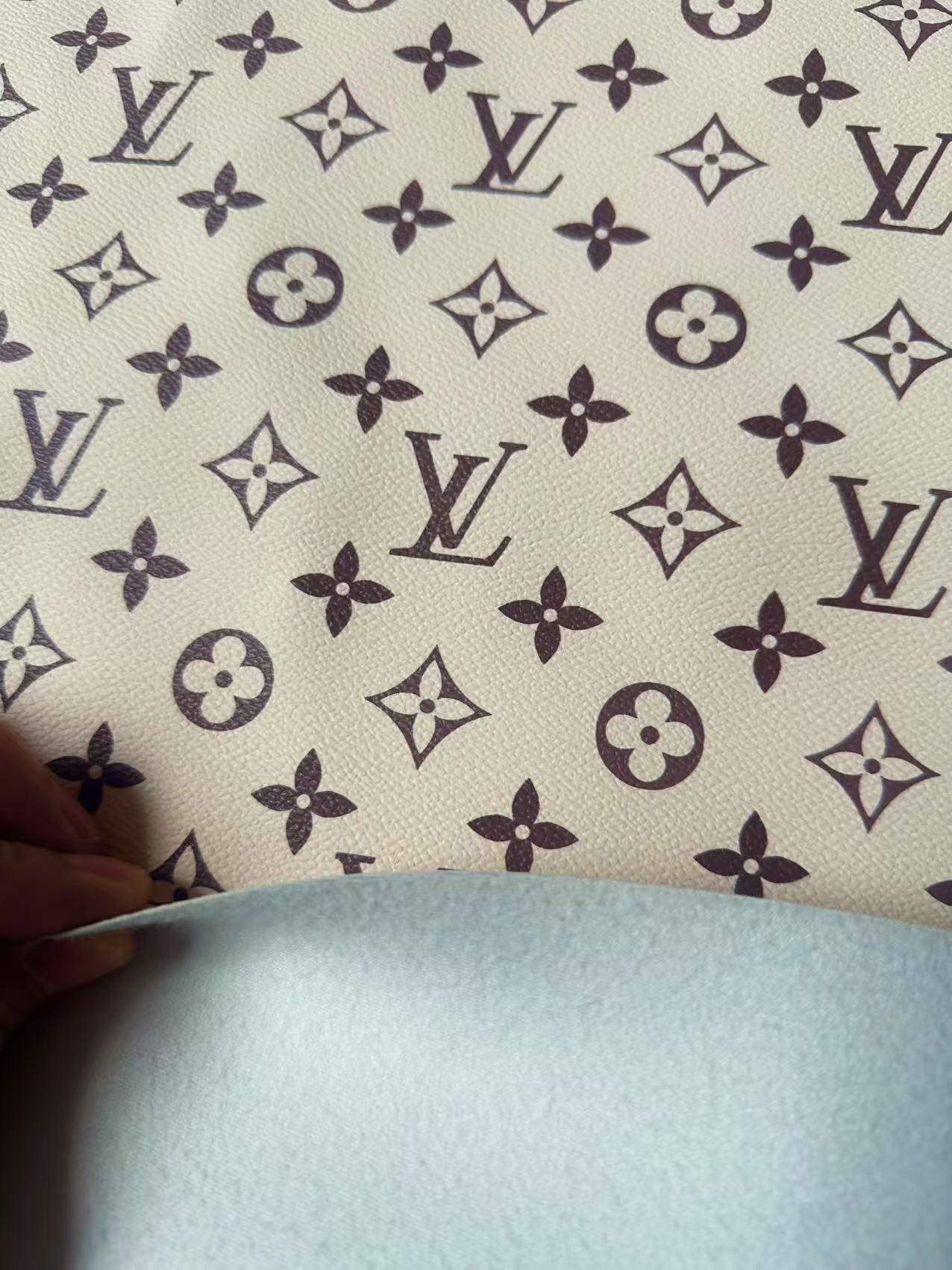 Craft Ivory With Brown LV Leather Fabric For Handmade Shoes ,Bag ,Upholstery Goods By Yard