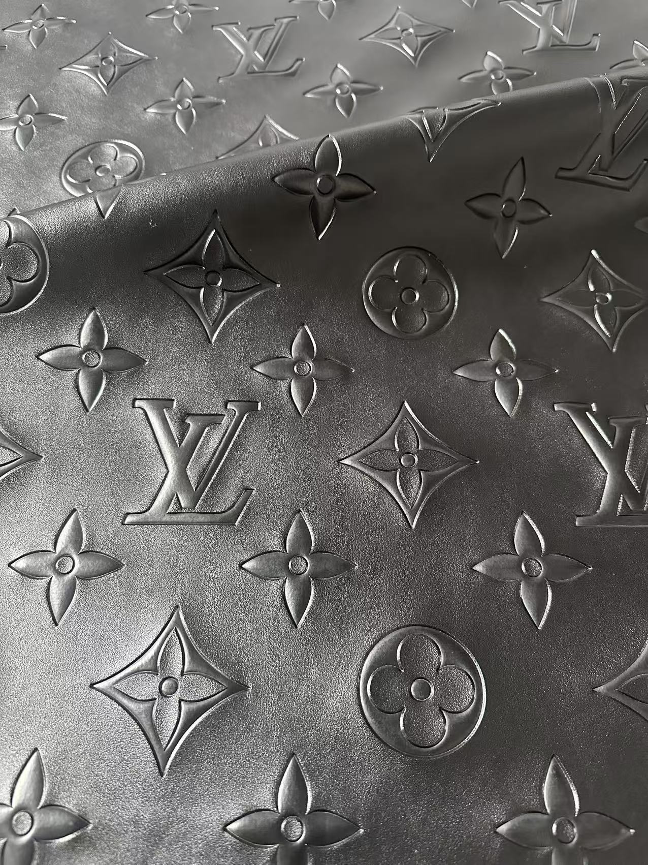 Craft 2.5 Inch LV Black Embossed Leather For Handmade Upholstery,Shoes Goods By Yard