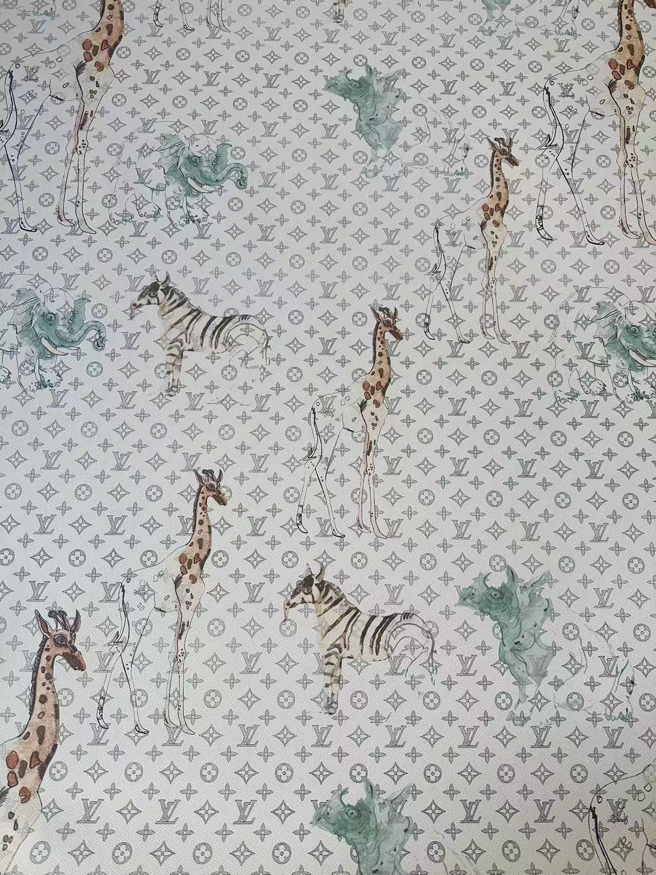 Fashion LV With Animal Vinyl Leather Fabric For Handmade Shoes, Upholstery Goods By Yard