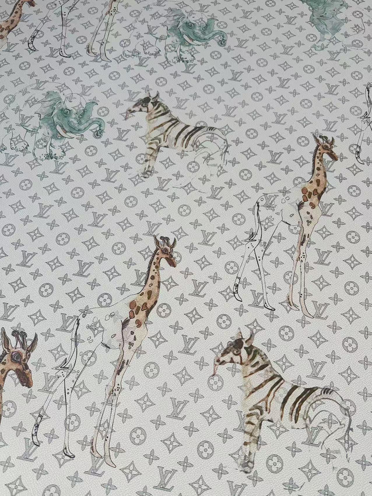 Fashion LV With Animal Vinyl Leather Fabric For Handmade Shoes, Upholstery Goods By Yard