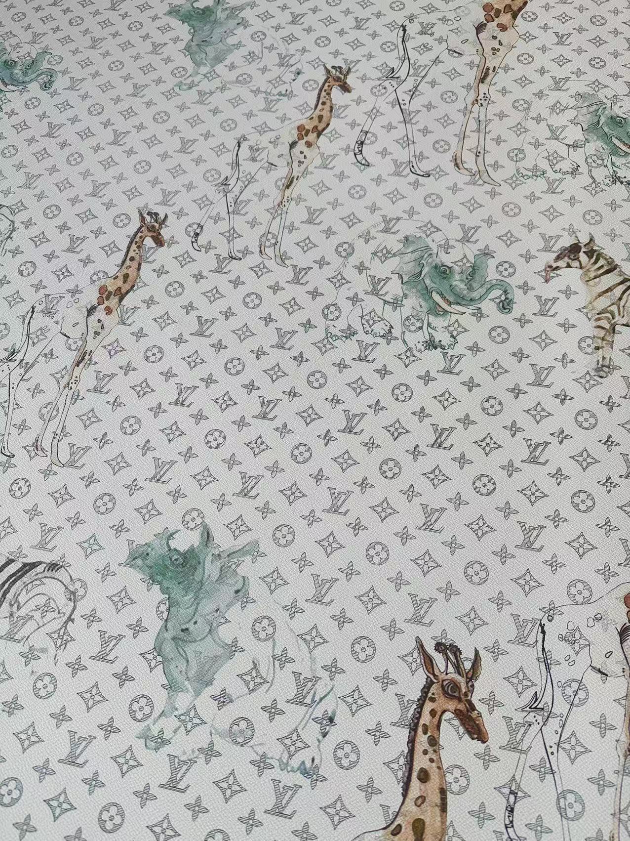 Fashion LV With Animal Vinyl Leather Fabric For Handmade Shoes, Upholstery Goods By Yard