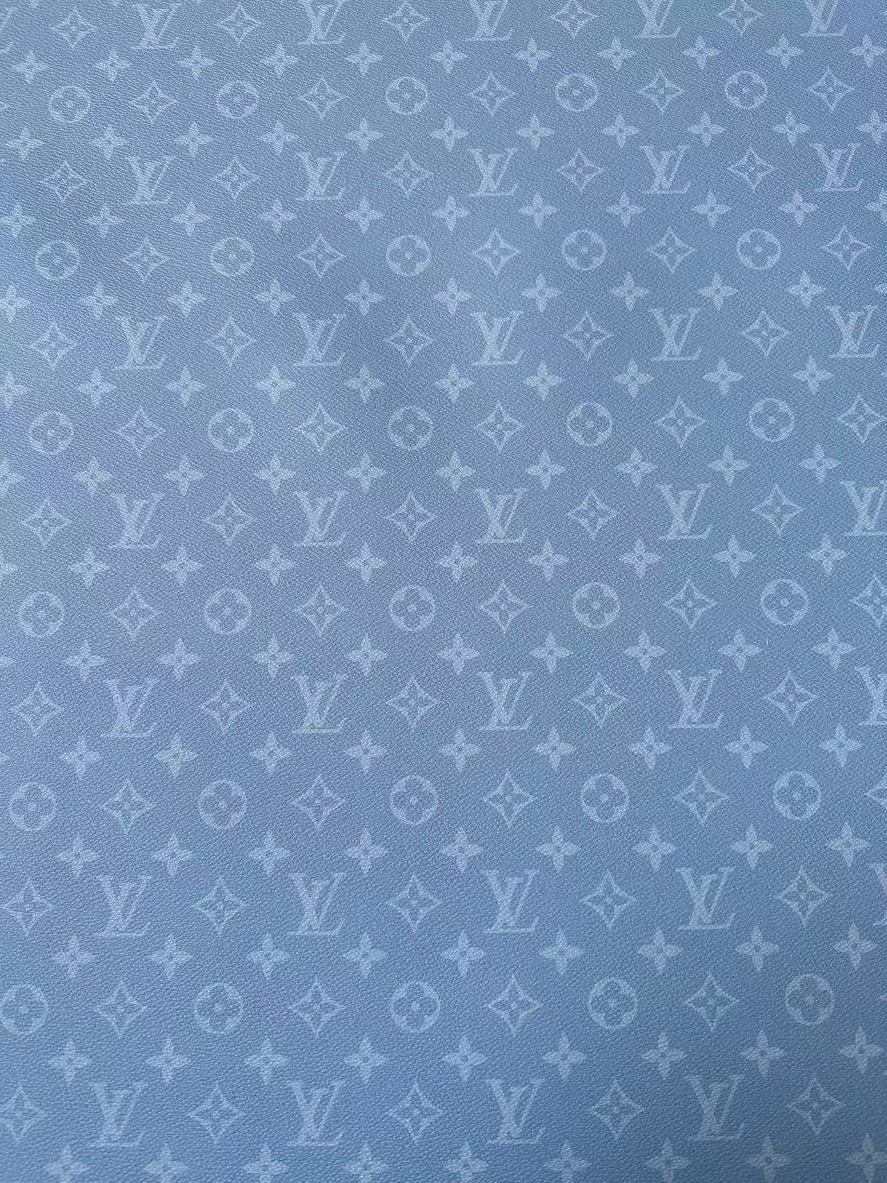 Fashion Mist Blue LV Vinyl Leather Fabric For Handmade Shoes, Wallet,Upholstery Goods By Yard
