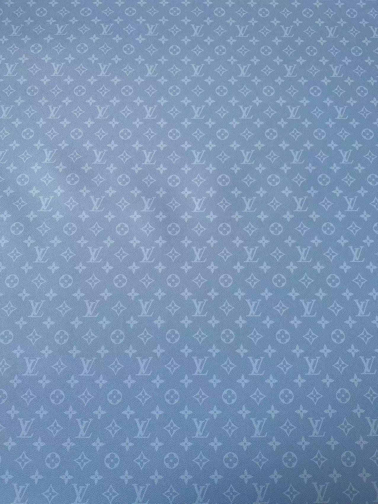 Fashion Mist Blue LV Vinyl Leather Fabric For Handmade Shoes, Wallet,Upholstery Goods By Yard