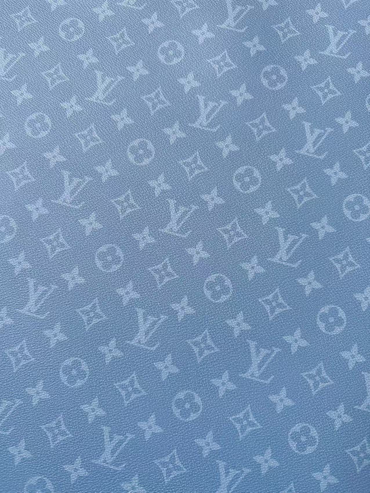 Fashion Mist Blue LV Vinyl Leather Fabric For Handmade Shoes, Wallet,Upholstery Goods By Yard