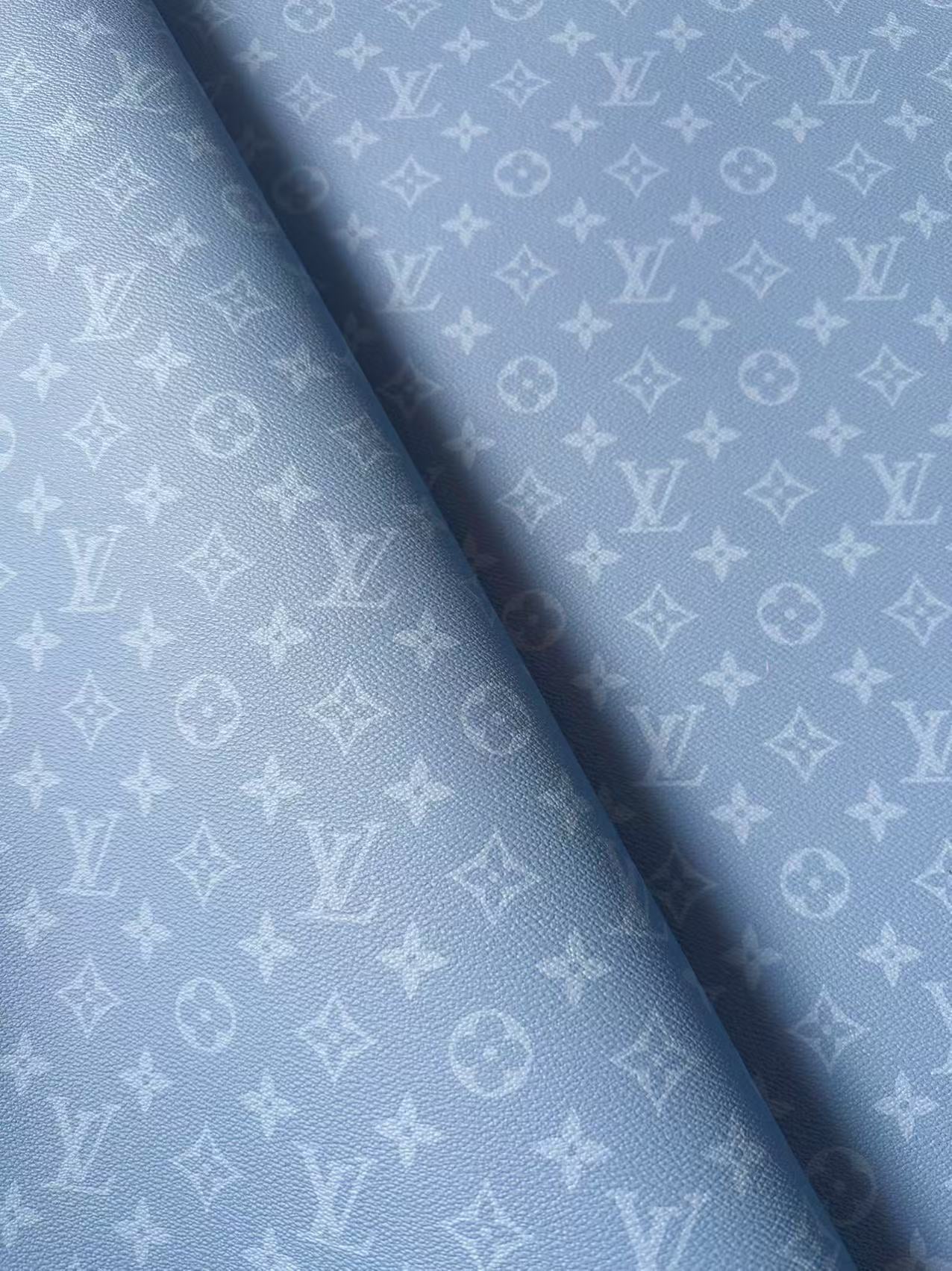 Fashion Mist Blue LV Vinyl Leather Fabric For Handmade Shoes, Wallet,Upholstery Goods By Yard