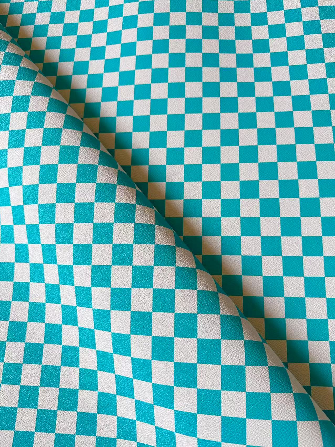 Fashion 18MM Sky Blue With White Plaid Leather For Handmade Goods