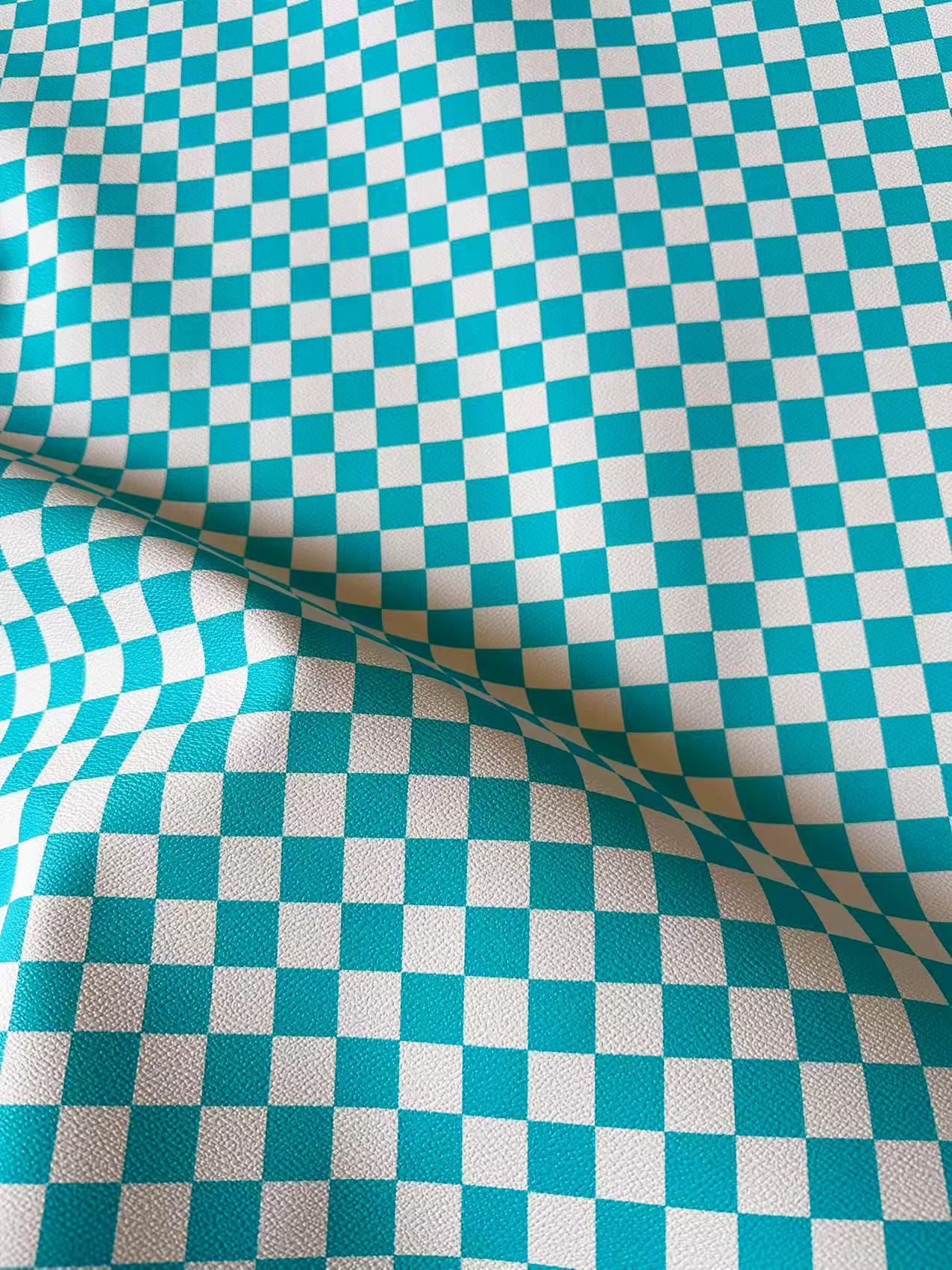 Fashion 18MM Sky Blue With White Plaid Leather For Handmade Goods
