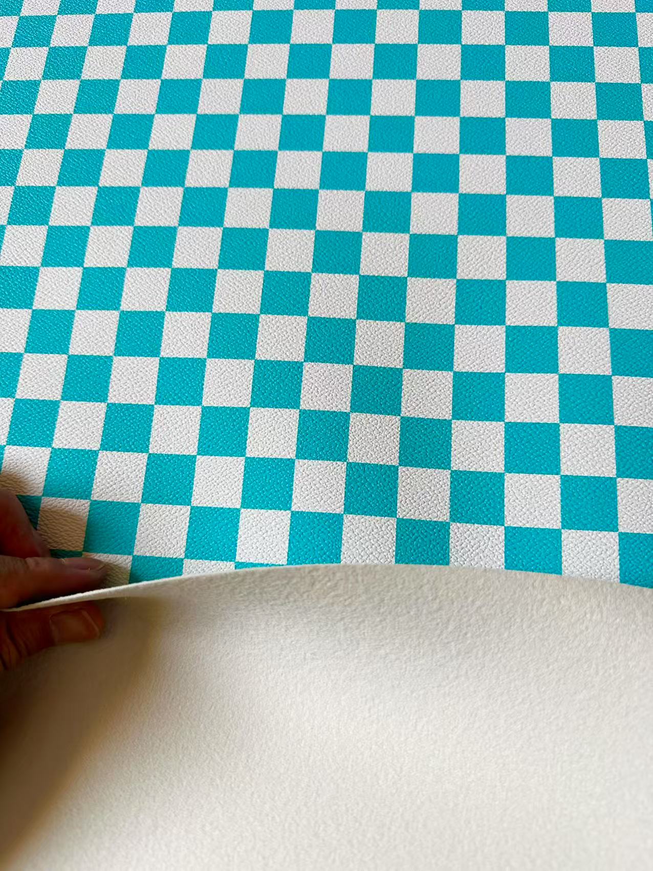 Fashion 18MM Sky Blue With White Plaid Leather For Handmade Goods