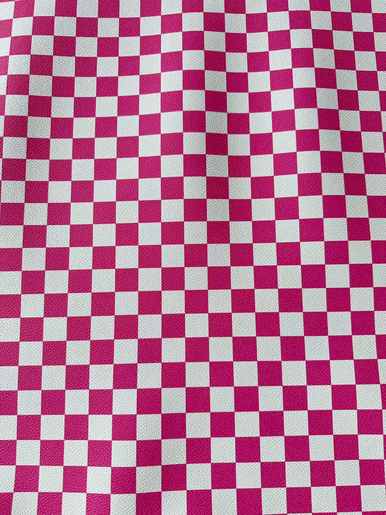Fashion 18MM Bright Pink With White Plaid Leather For Handmade Goods