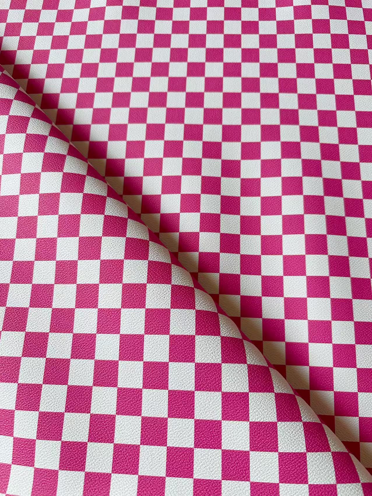 Fashion 18MM Bright Pink With White Plaid Leather For Handmade Goods