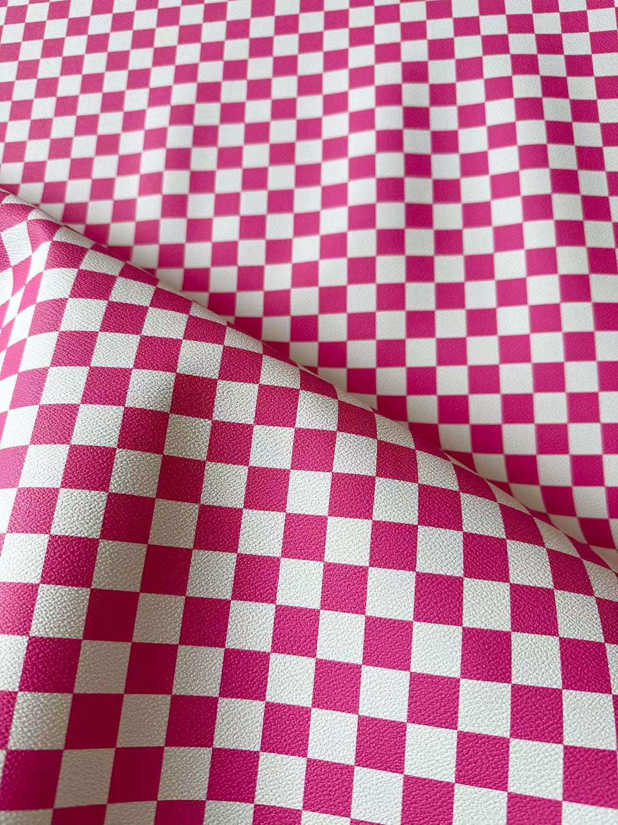 Fashion 18MM Bright Pink With White Plaid Leather For Handmade Goods