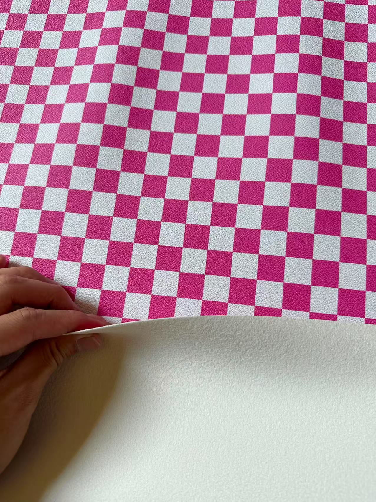 Fashion 18MM Bright Pink With White Plaid Leather For Handmade Goods