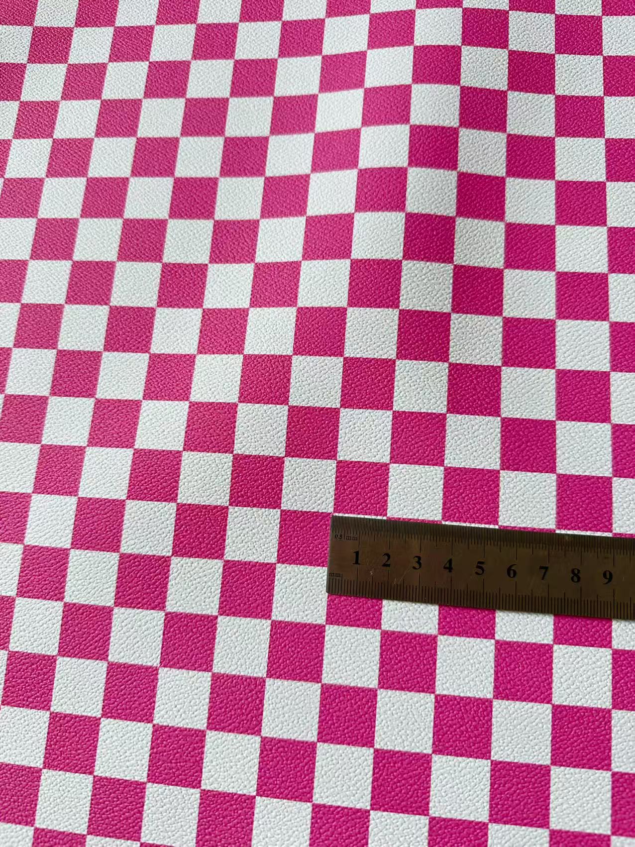 Fashion 18MM Bright Pink With White Plaid Leather For Handmade Goods