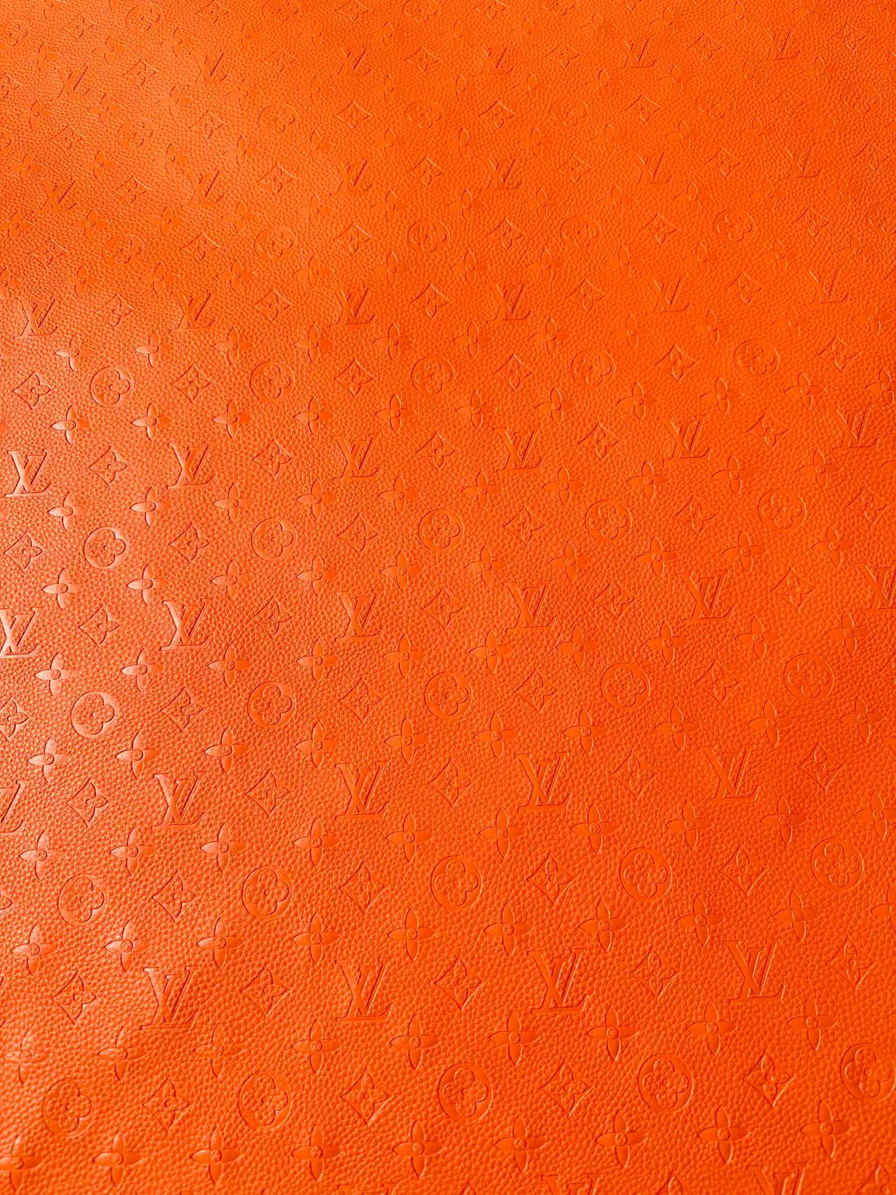 Fashion Embossed LV Crafting Leather Fabric For Handmade Bags ,Shoes and DIY Handicrafts By Yards (Orange)