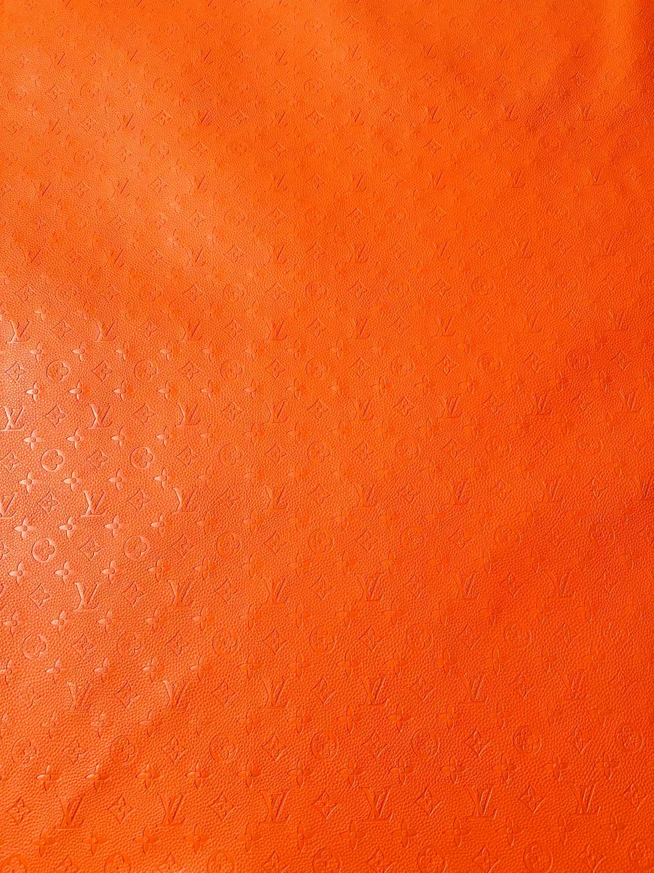Fashion Embossed LV Crafting Leather Fabric For Handmade Bags ,Shoes and DIY Handicrafts By Yards (Orange)