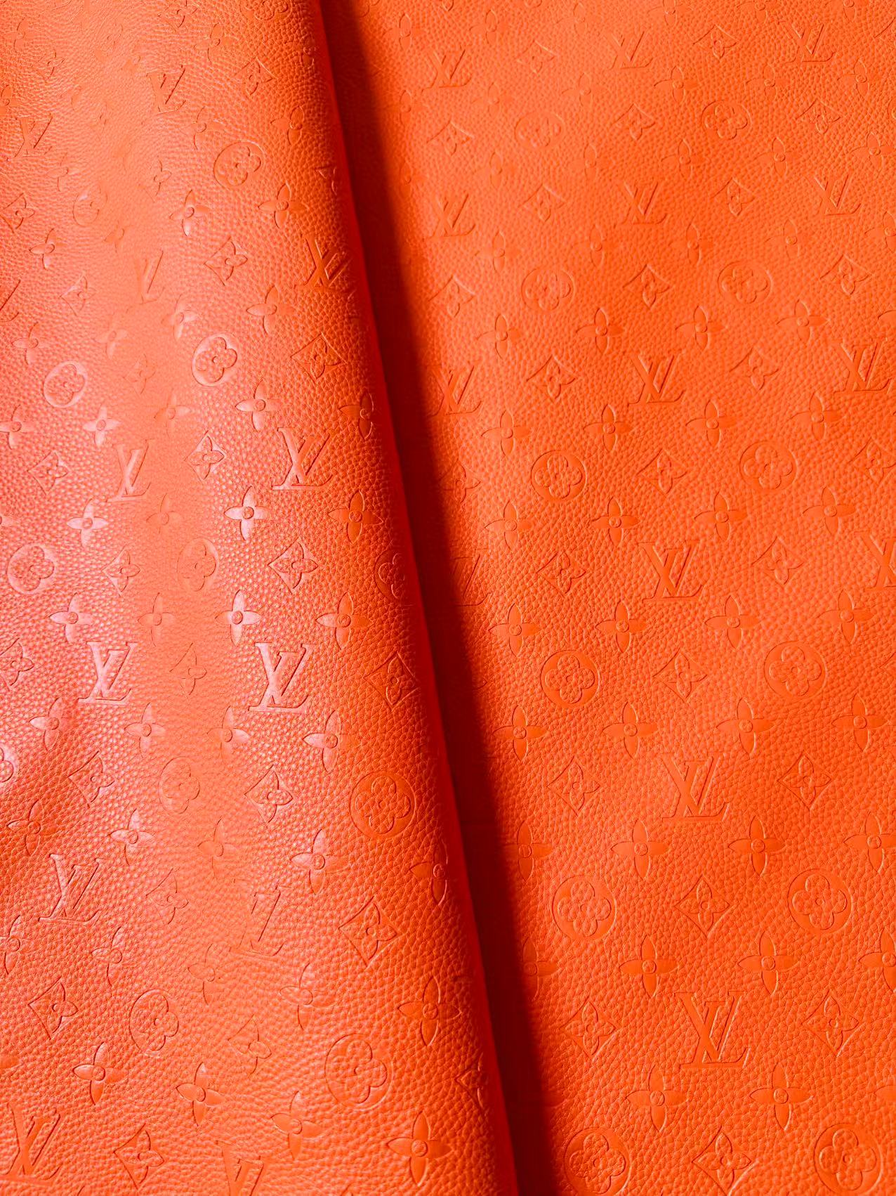 Fashion Embossed LV Crafting Leather Fabric For Handmade Bags ,Shoes and DIY Handicrafts By Yards (Orange)