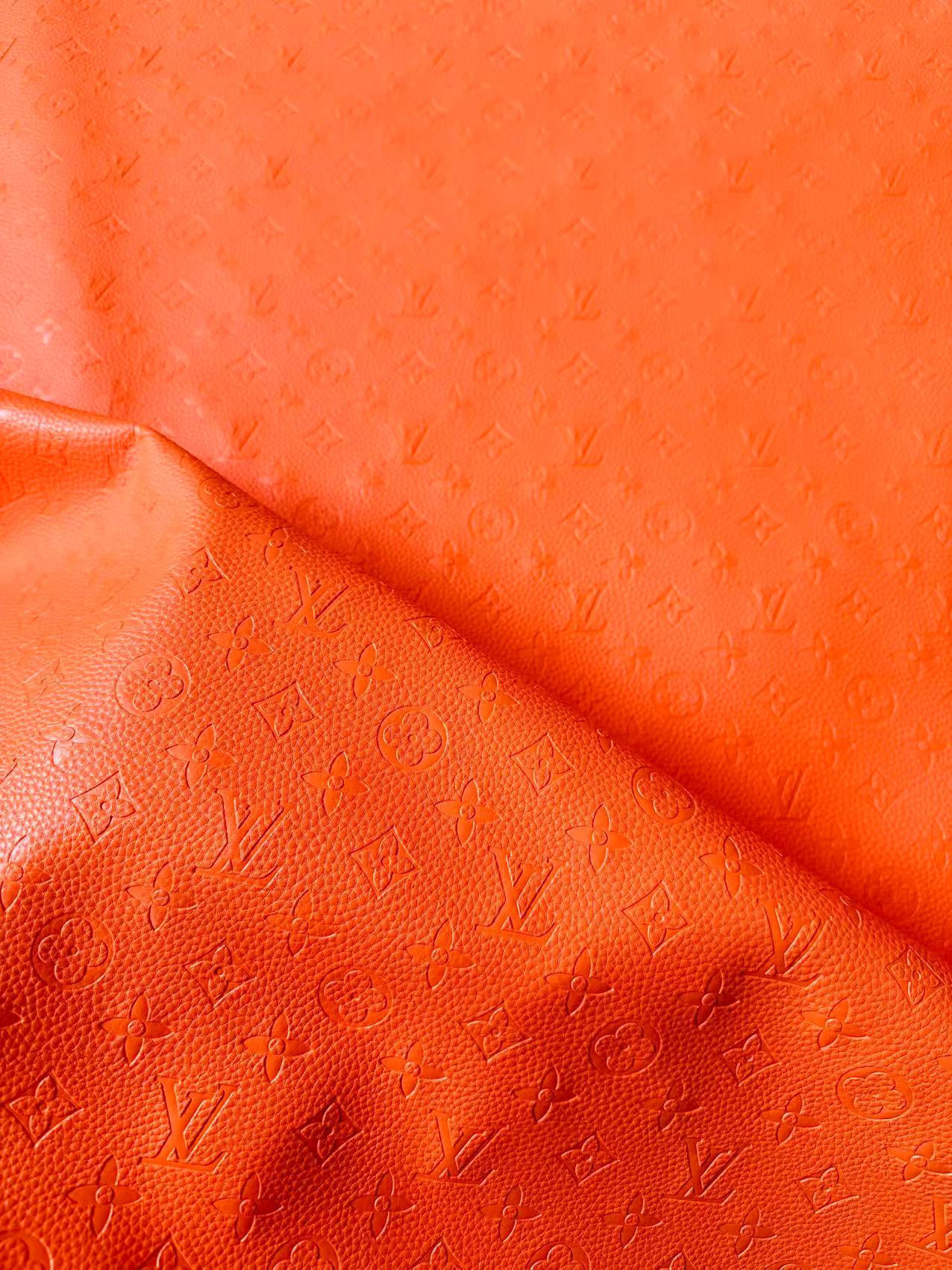 Fashion Embossed LV Crafting Leather Fabric For Handmade Bags ,Shoes and DIY Handicrafts By Yards (Orange)