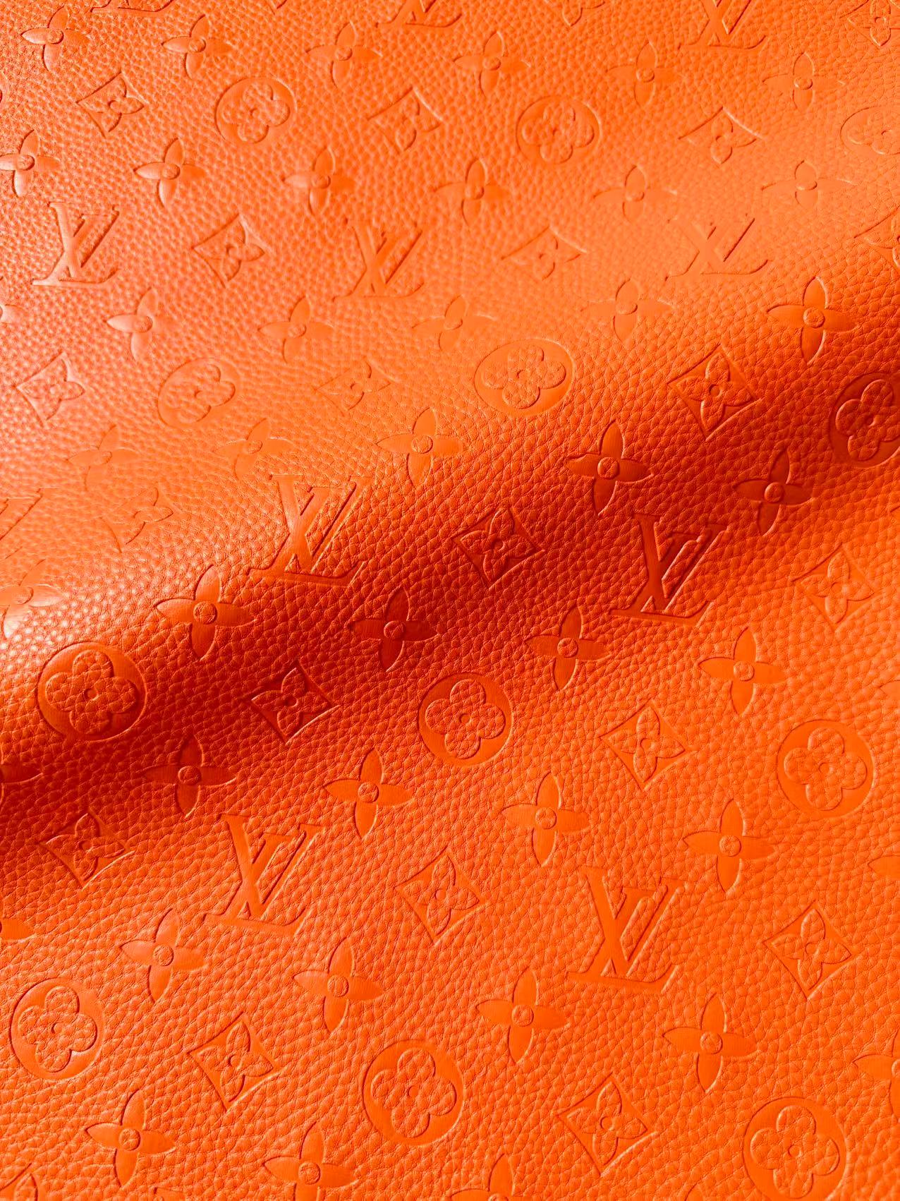 Fashion Embossed LV Crafting Leather Fabric For Handmade Bags ,Shoes and DIY Handicrafts By Yards (Orange)