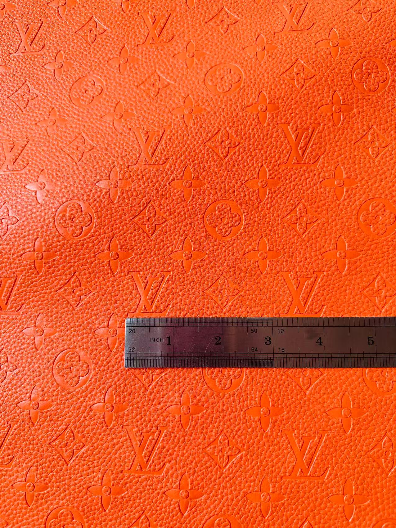 Fashion Embossed LV Crafting Leather Fabric For Handmade Bags ,Shoes and DIY Handicrafts By Yards (Orange)